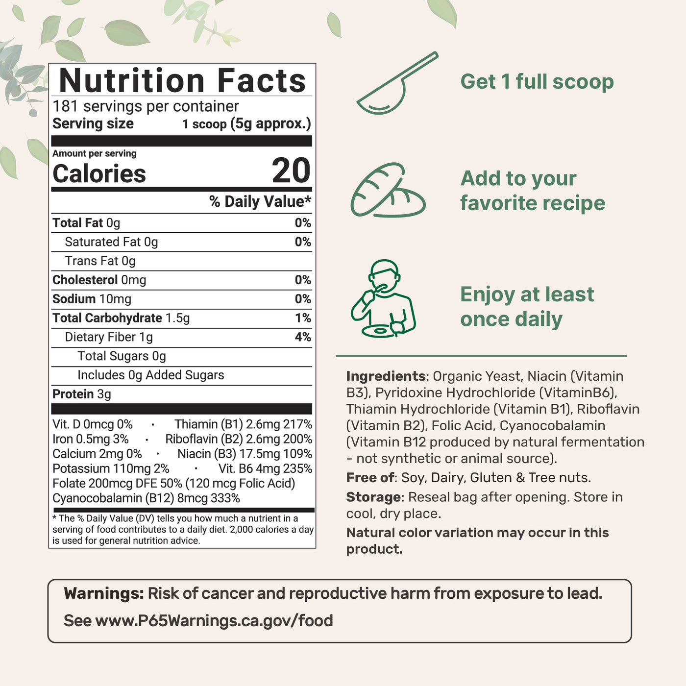Micro Ingredients Organic Fortified Nutritional Yeast Flakes - Gluten Free