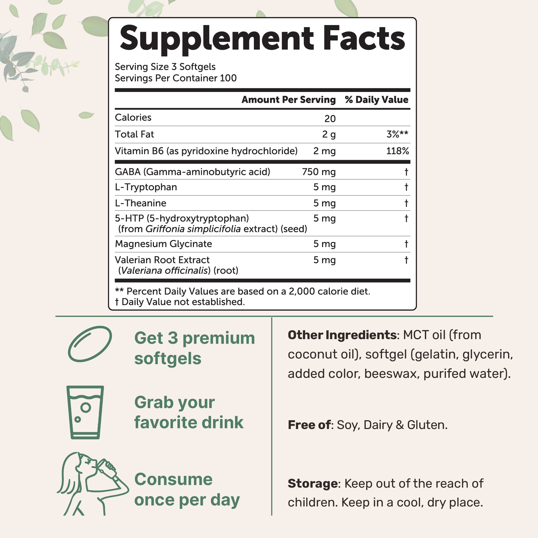 Micro Ingredients GABA 750mg Complex with MCT Oil, 300 Softgels