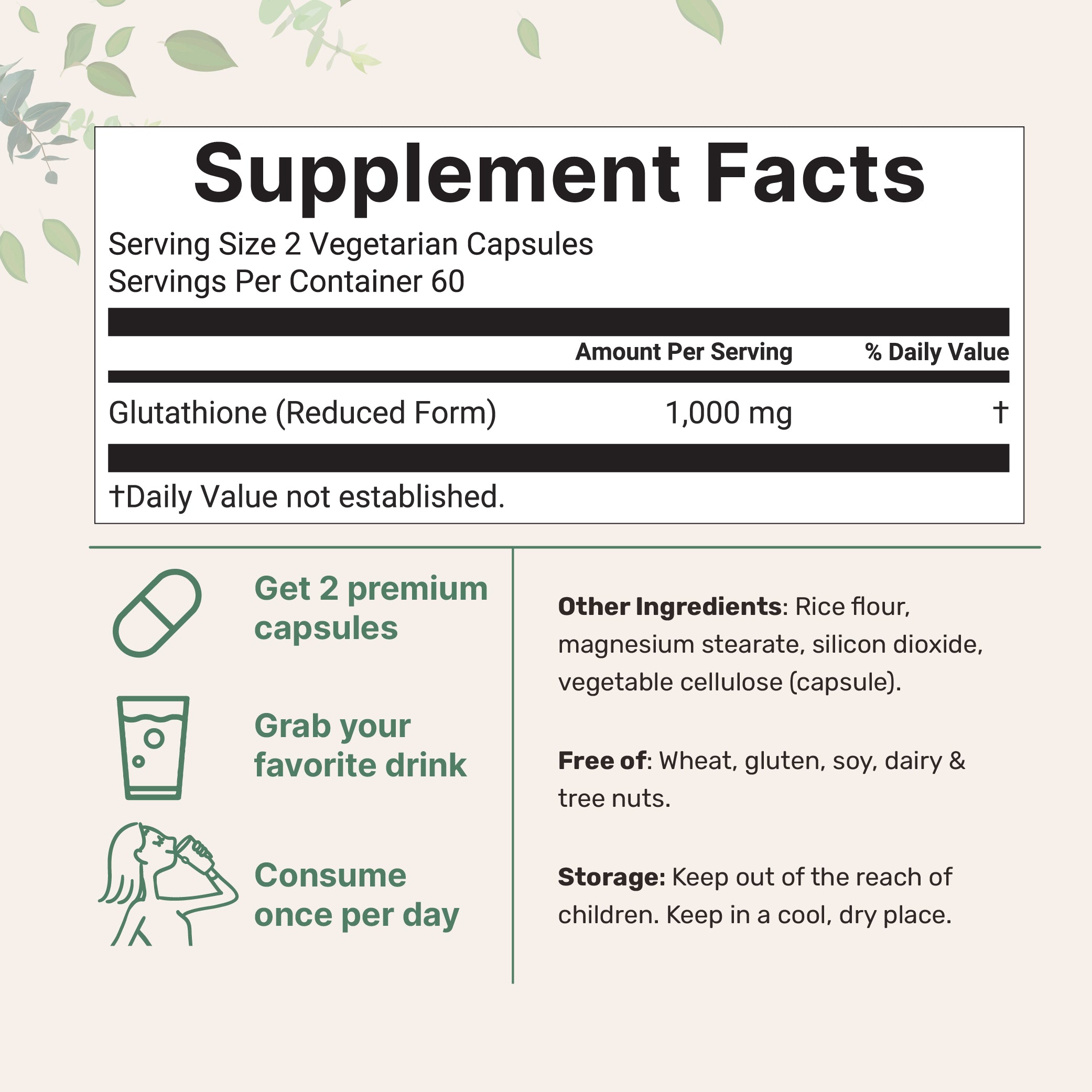 Micro Ingredients Glutathione 1,000mg, 120 Veggie Capsules