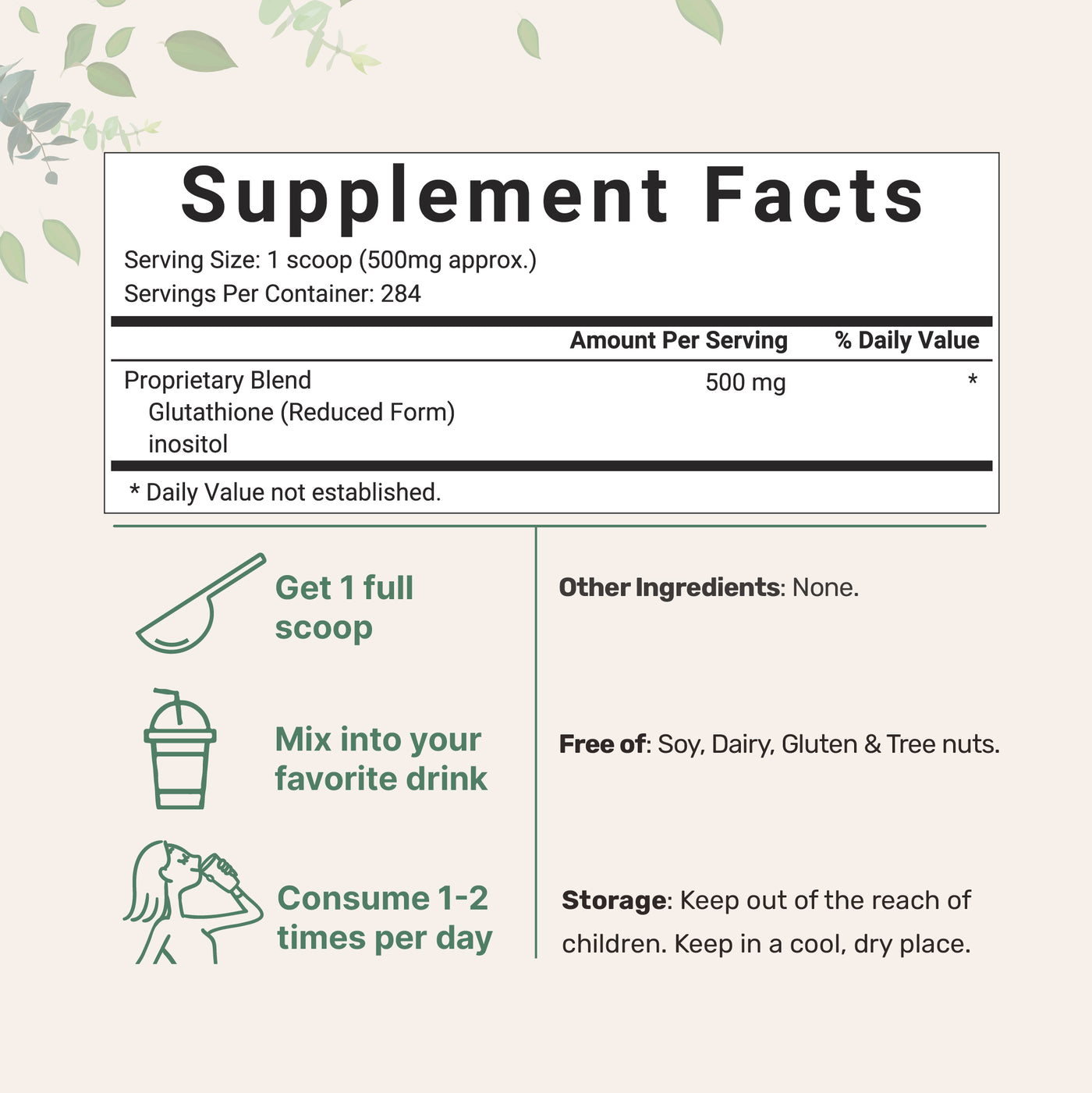 Glutathione Reduced Powder, 5 Ounces Supplement Facts