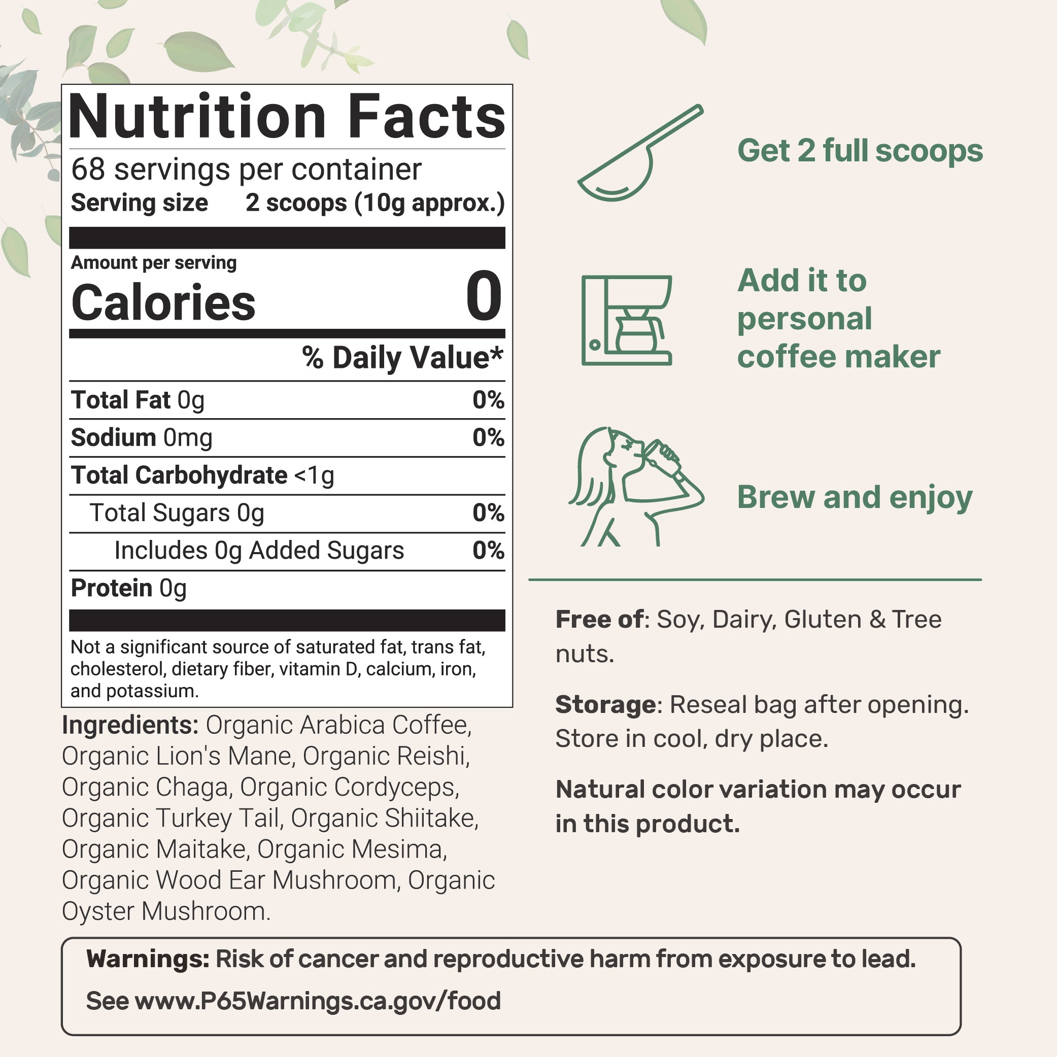 Micro Ingredients Organic 10 in 1 Ground Mushroom Coffee Powder, 24oz