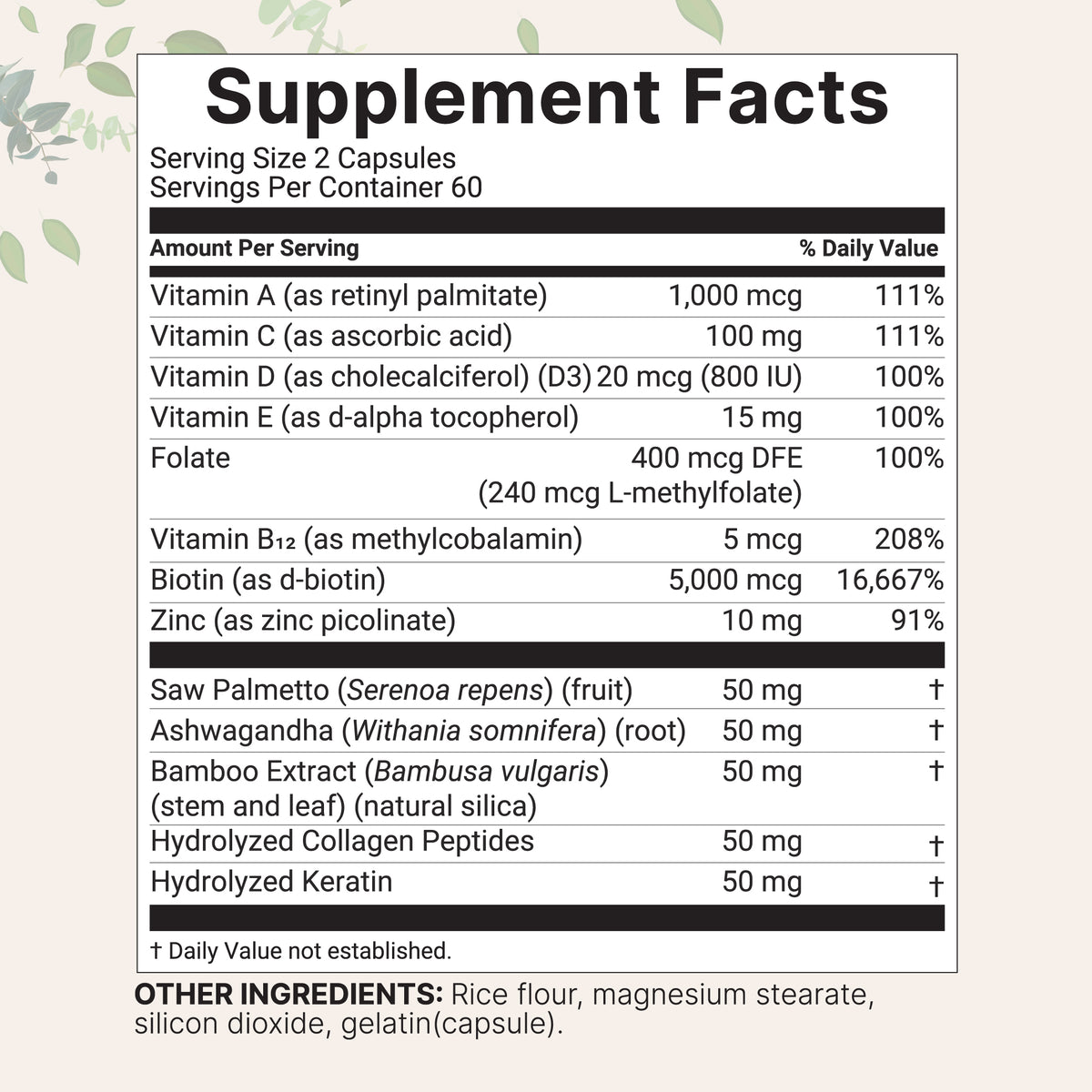 Micro Ingredients Hair Vitamins Complex, 120 Capsules