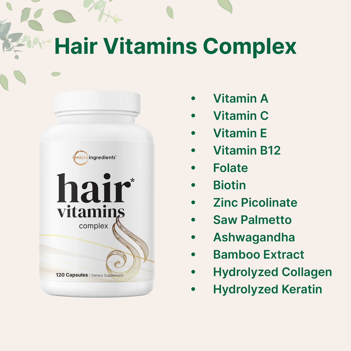 Micro Ingredients Hair Vitamins Complex, 120 Capsules