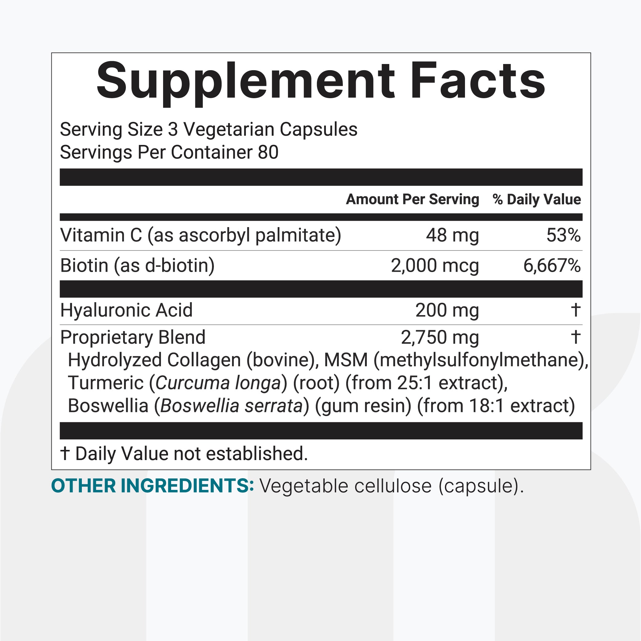 Micro Ingredients Hyaluronic Acid Complex 3000mg, 240 Vegetarian Capsules