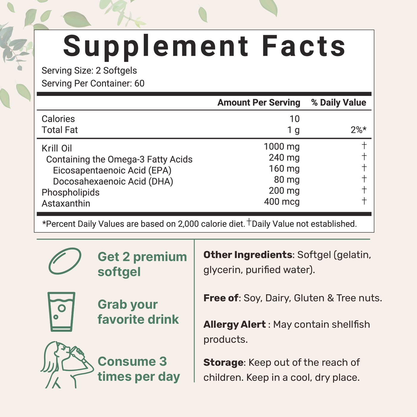 Micro Ingredients Antarctic Krill Oil Supplement 2 Pack, Rich in Omega