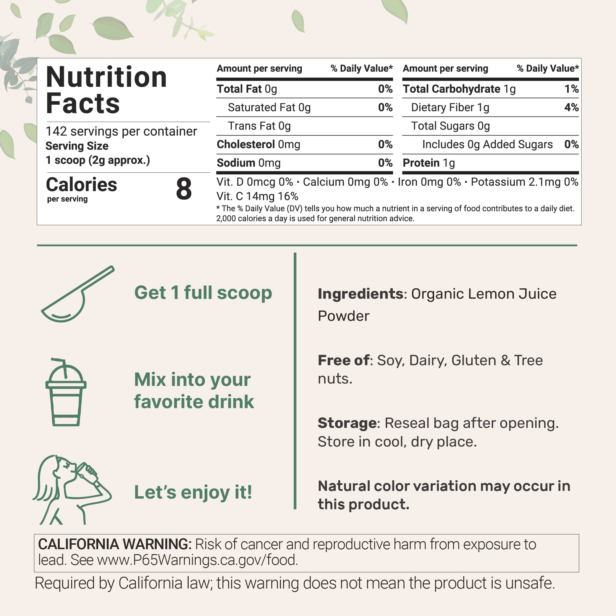Micro Ingredients Organic Lemon Juice Powder
