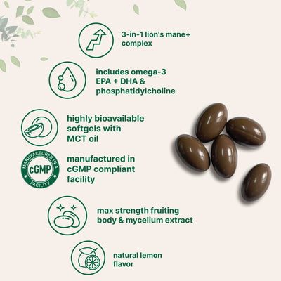 Micro Ingredients Lions Mane+ with Omega-3 & MCT Oil, 240 Softgels