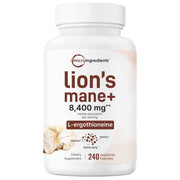 Micro Ingredients Lions Mane with L-Ergothioneine | 240 Vegan Capsules, 8,400 mg Herbal Equivalent,  Ultra Strength Lions Mane Supplement