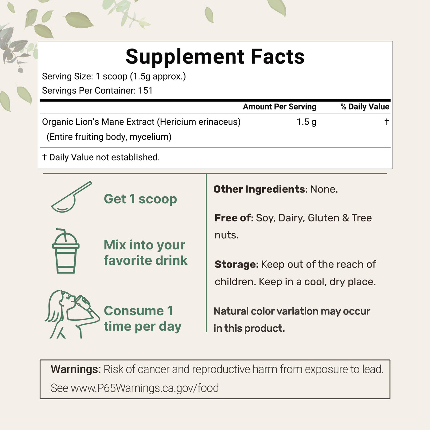 Micro Ingredients Organic Lions Mane Mushroom Supplement Powder