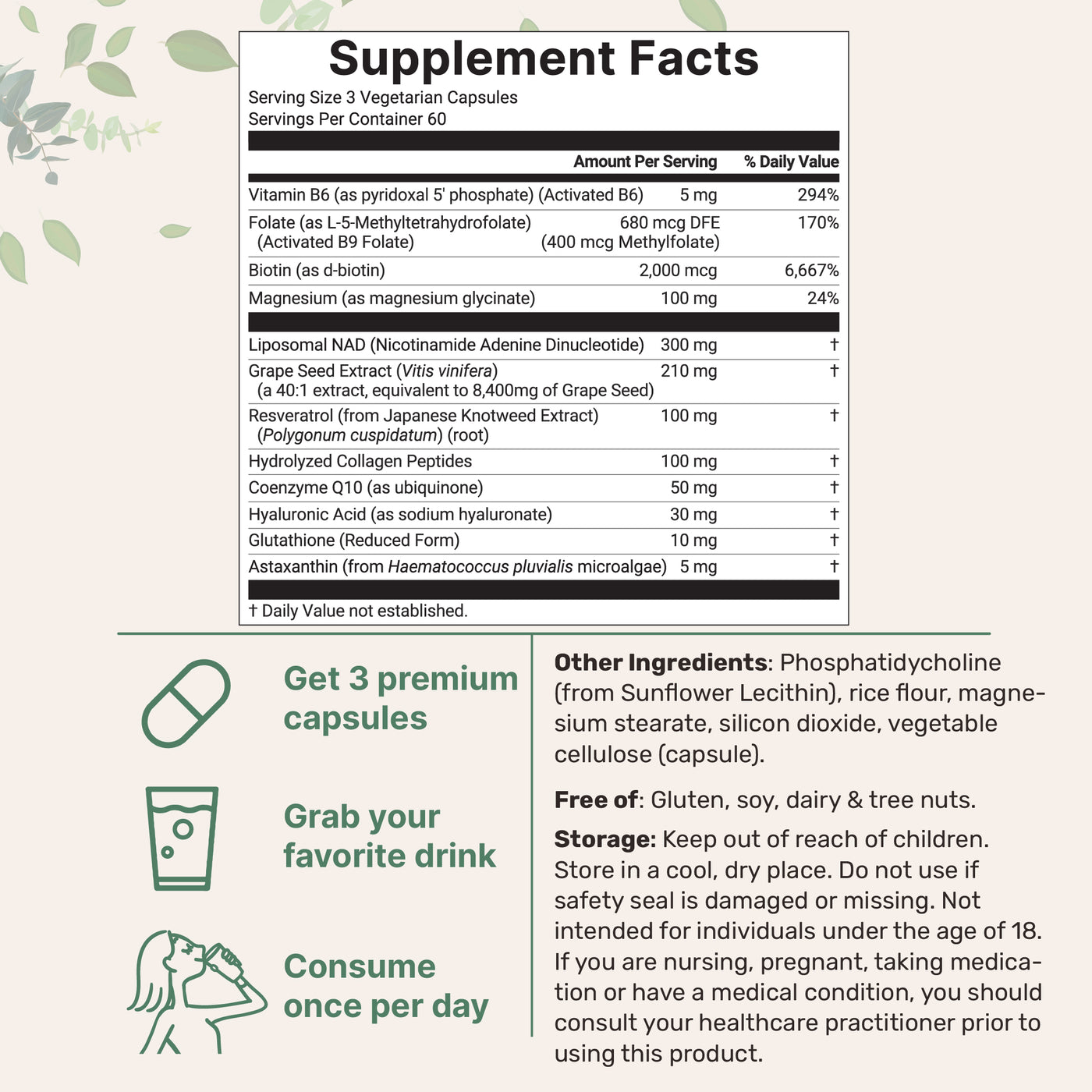 Micro Ingredients Pure Liposomal NAD+ for Women 9,000mg Equivalent, 180 Veggie Capsules