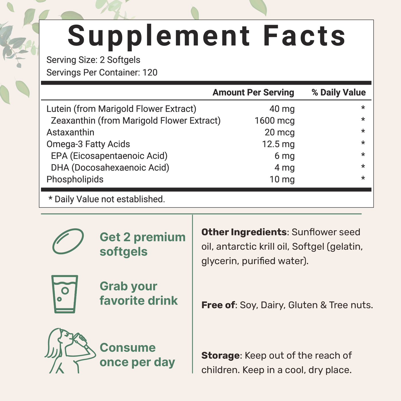 Lutein & Zeaxanthin 40mg Softgels Supplement Facts