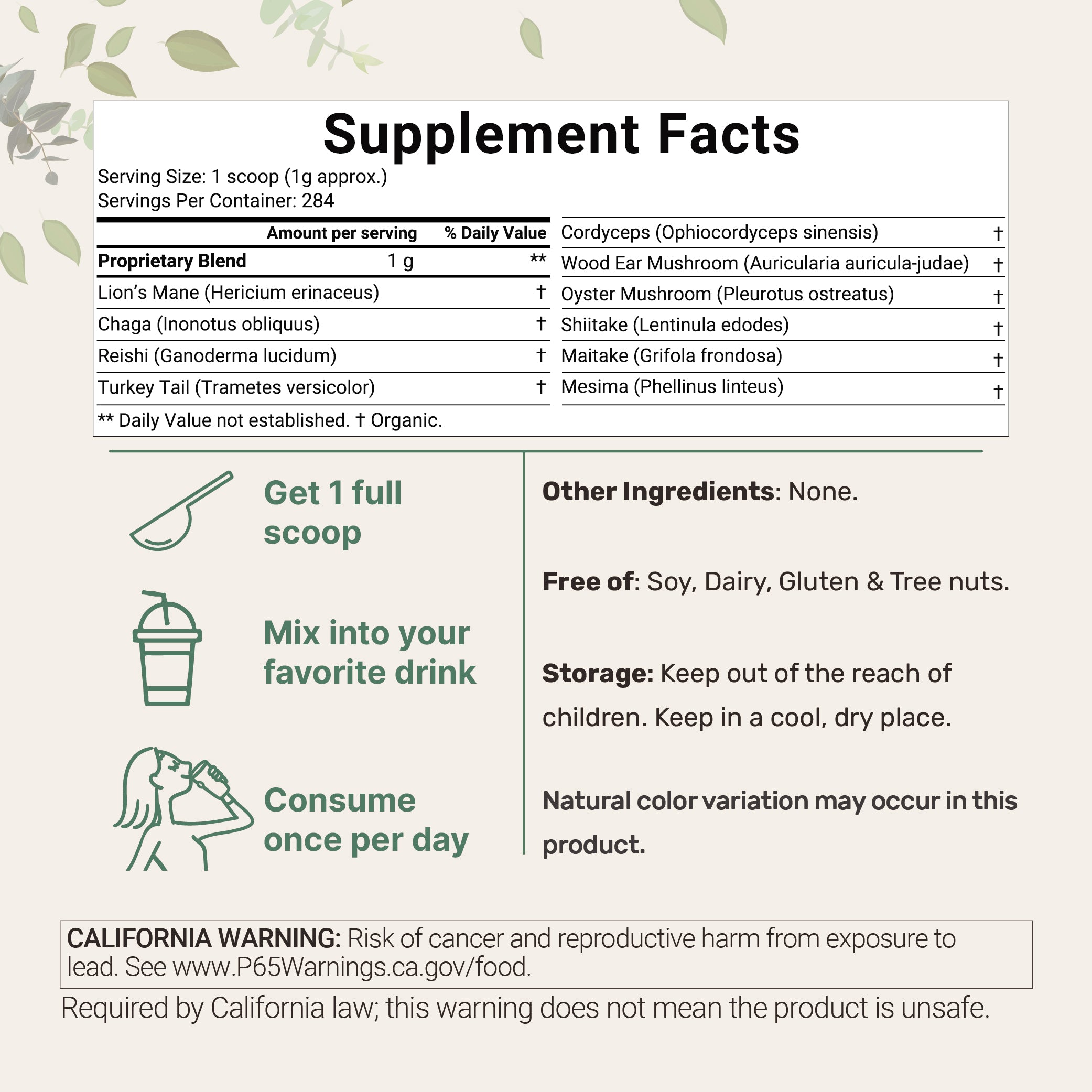 Micro Ingredients Organic Mega 10 mushroom Powder