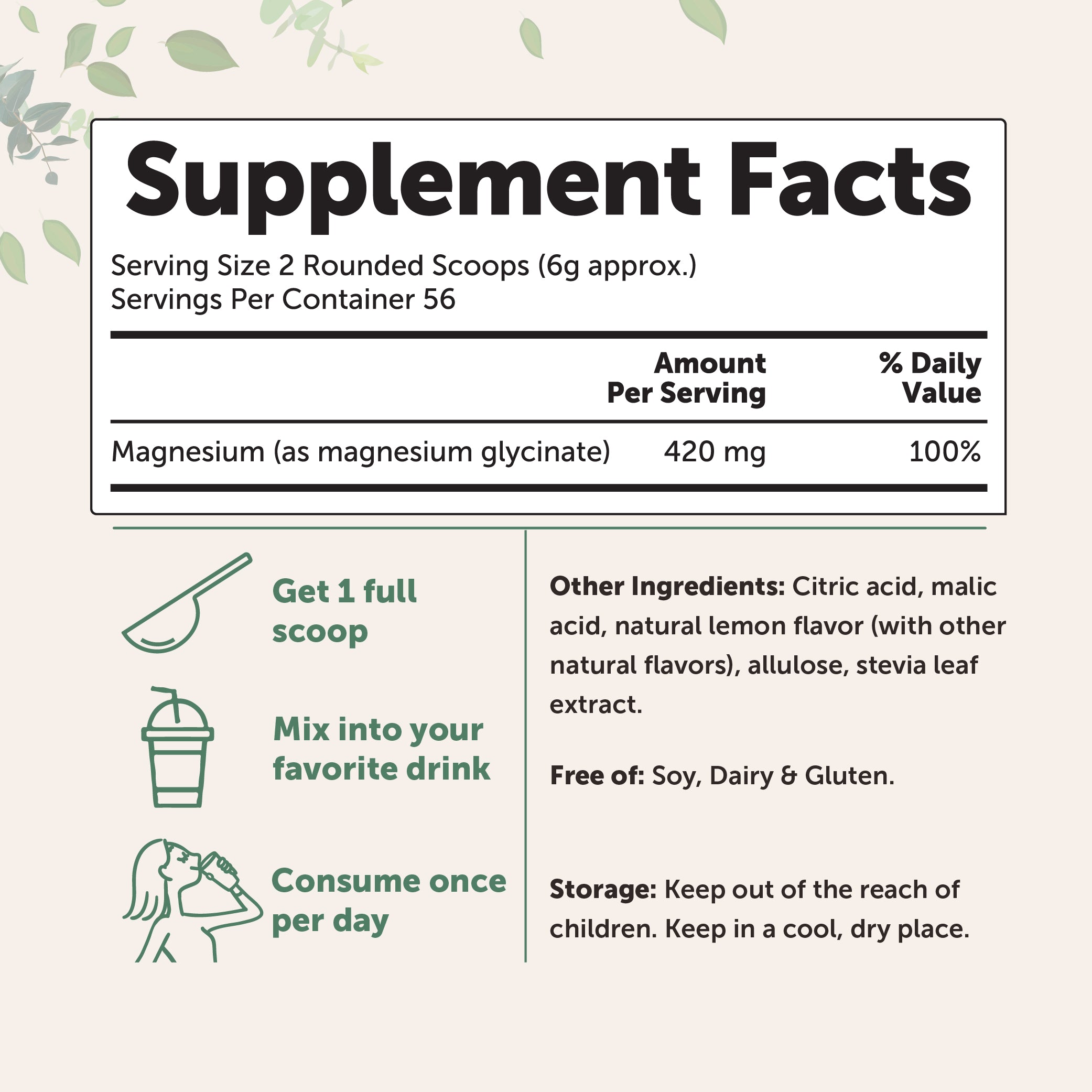 Micro Ingredients Magnesium Glycinate Powder Lemon Flavor 12oz