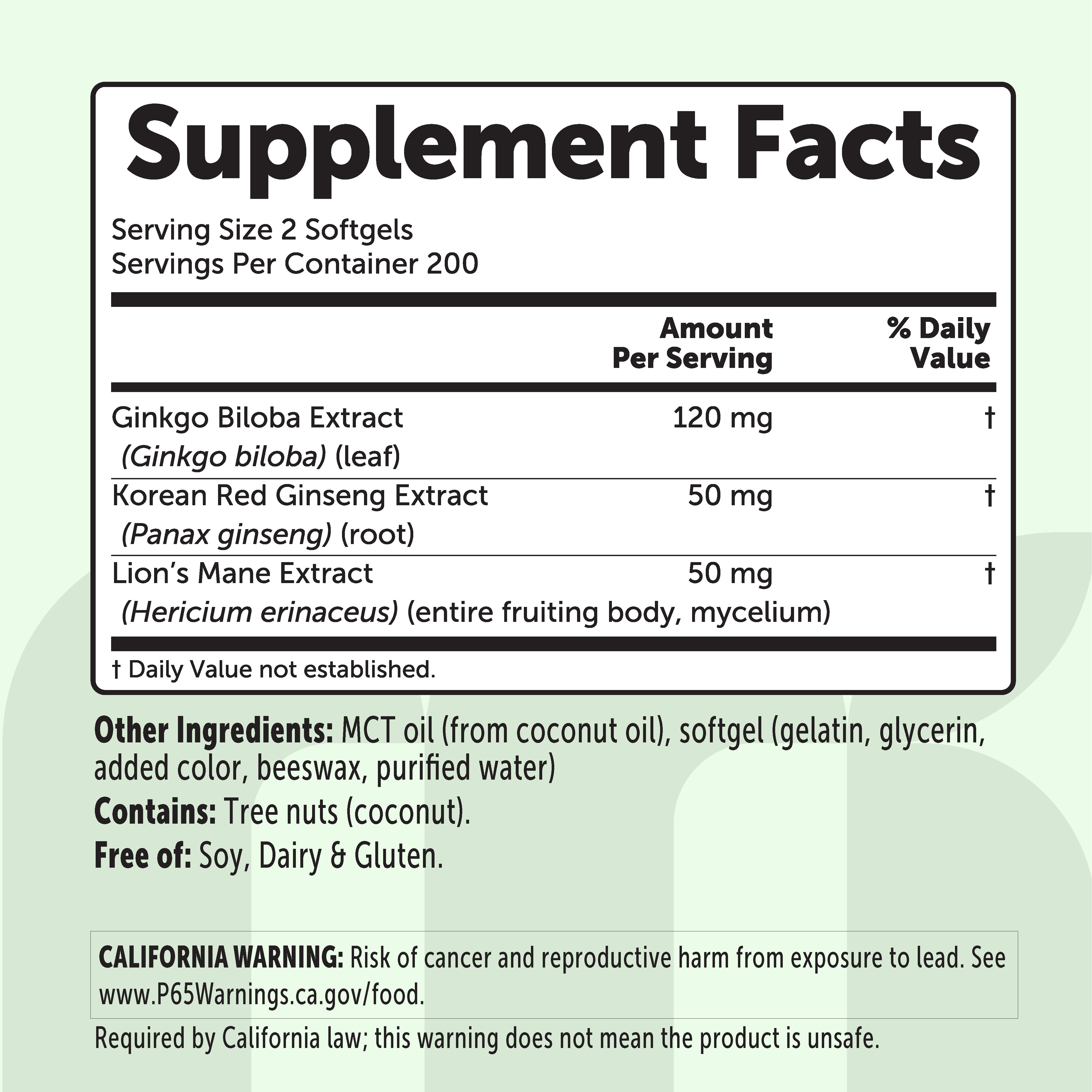 Micro Ingredients Ginkgo Biloba, 400 Softgels, 3-in-1 with Ginseng & Lions Mane