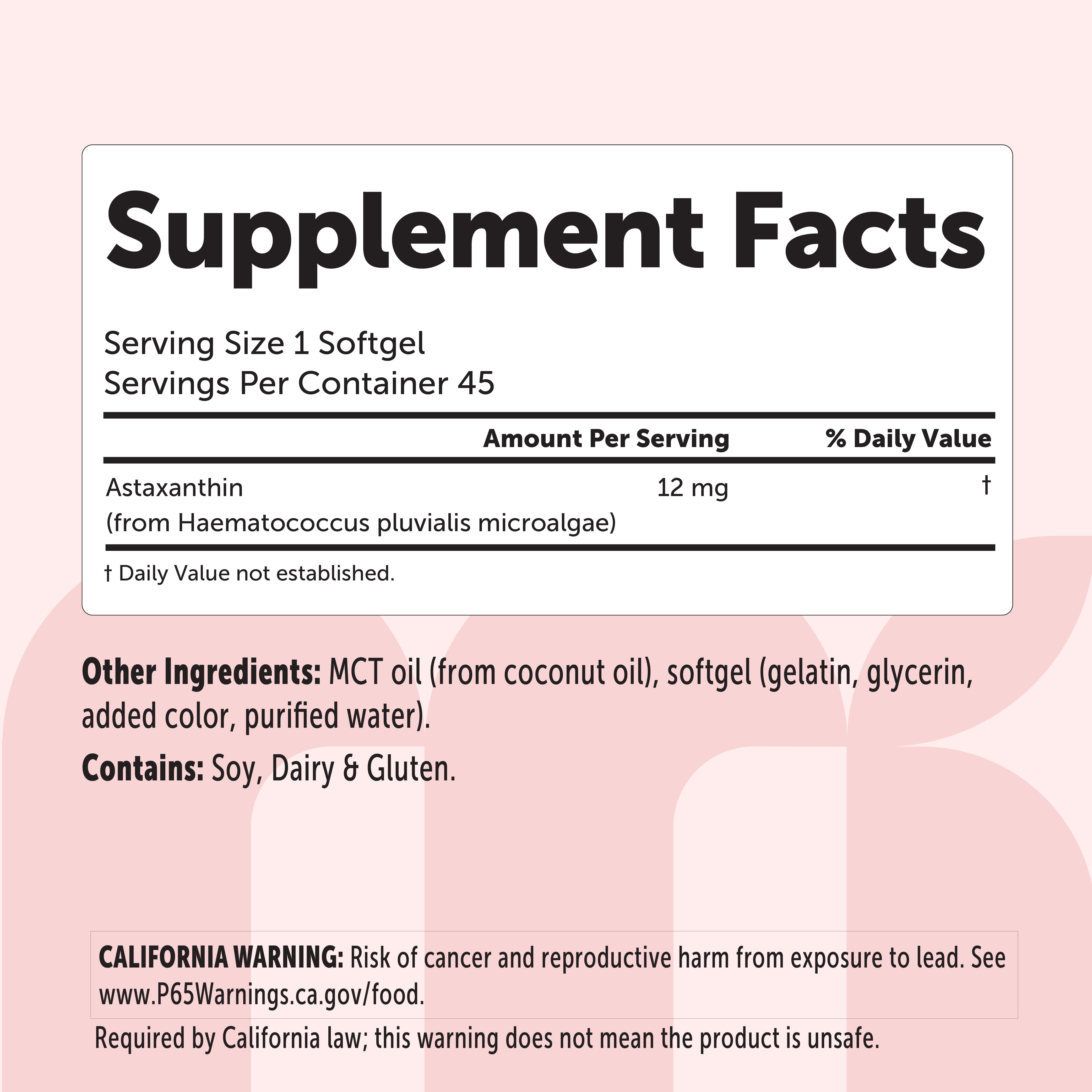 Micro Ingredients Astaxanthin 12mg softgels, tanning pills, Strength Carotenoids Skin Supplement w. 100%