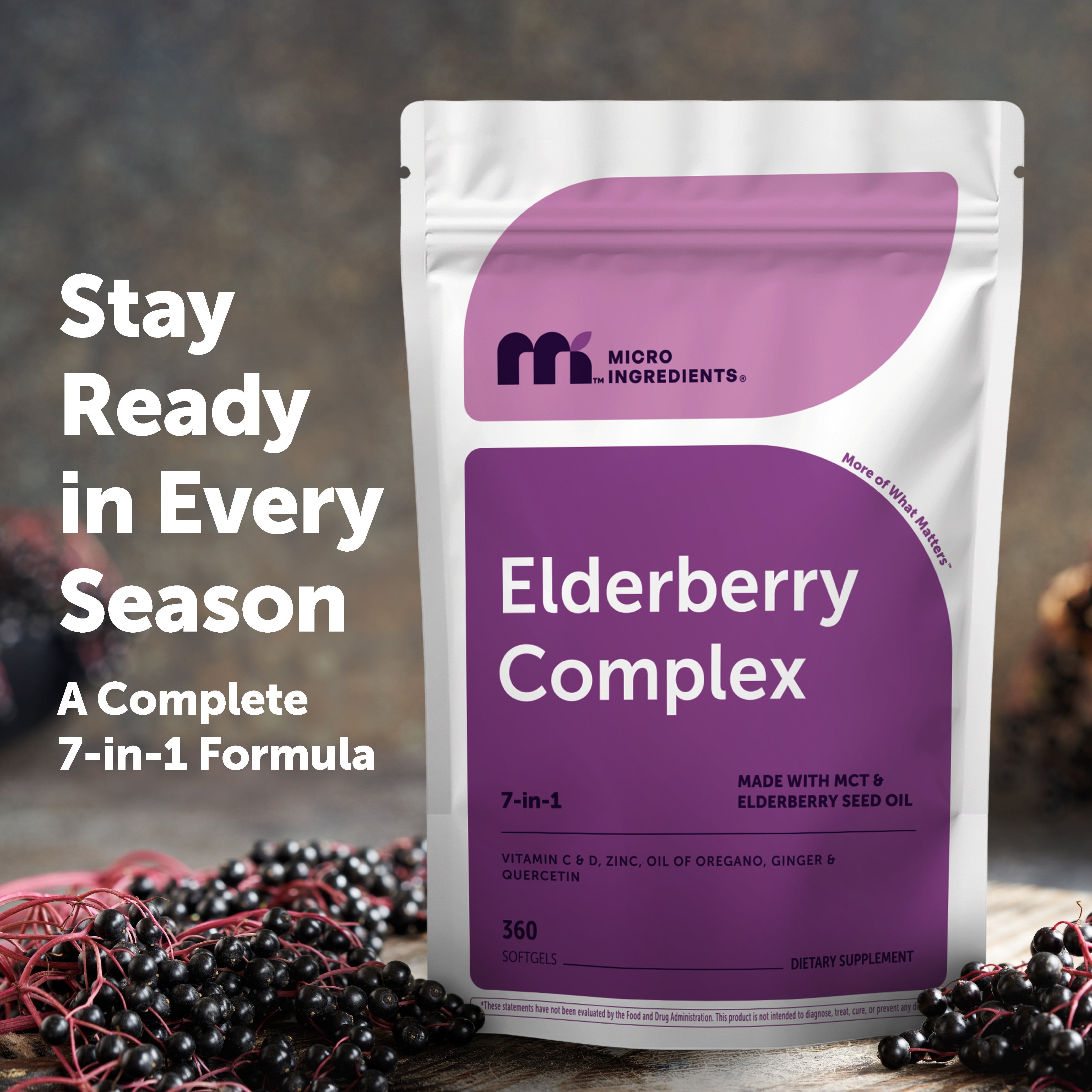 Micro Ingredients Elderberry Complex with MCT & Elderberry Seed Oil, 360 Softgels