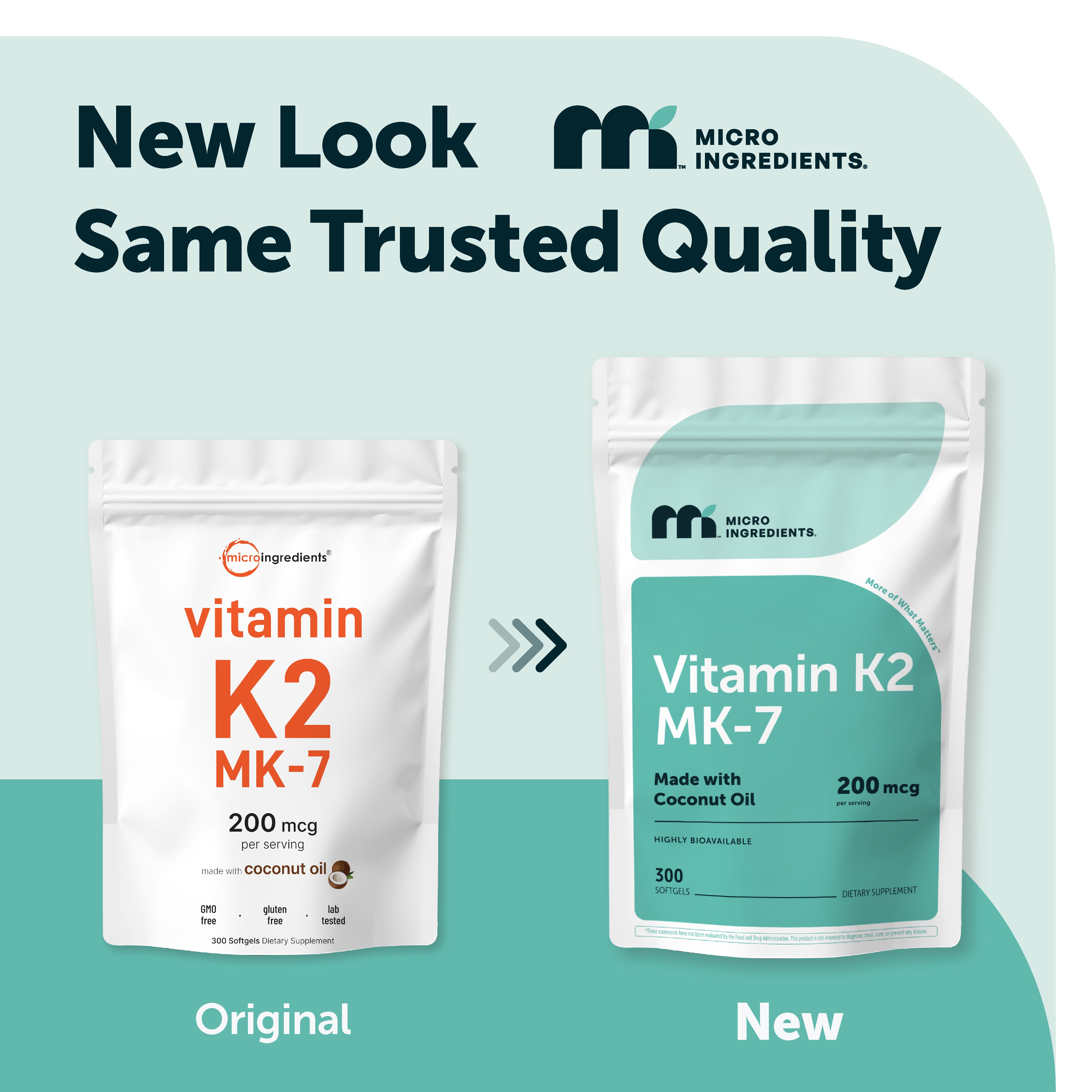 Micro Ingredients Vitamin K2 MK-7 Supplement, 200 mcg Per Serving, 300 Coconut Oil Softgles