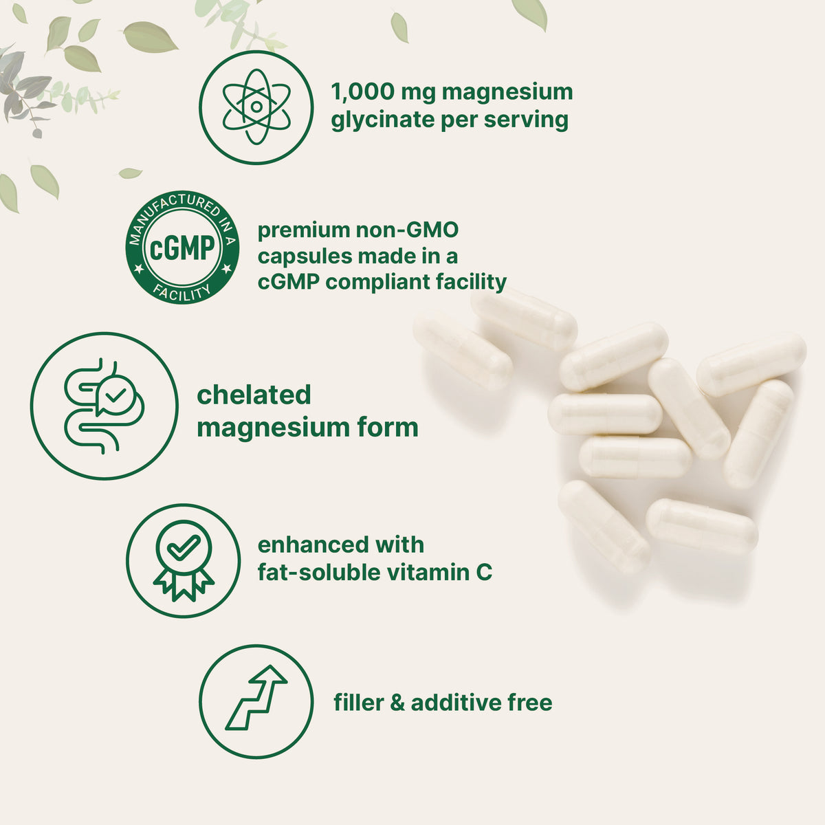 Micro Ingredients Pure Magnesium Glycinate 1,000mg Per Serving, 300 Capsules