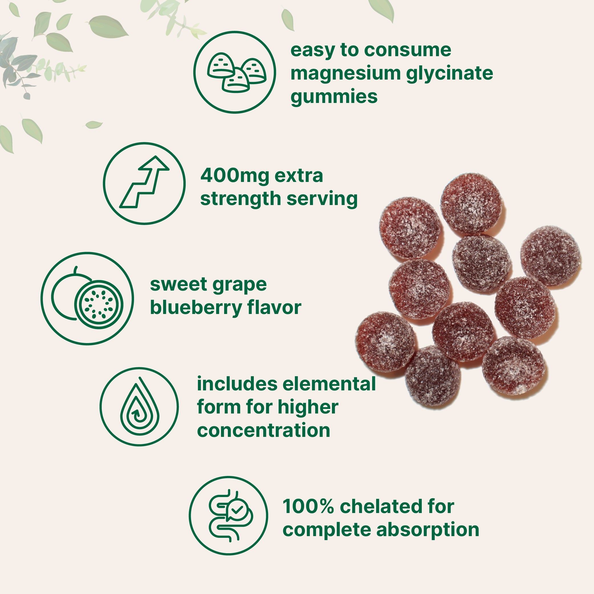 Magnesium Glycinate Gummies 400mg Per Serving, 120 Count
