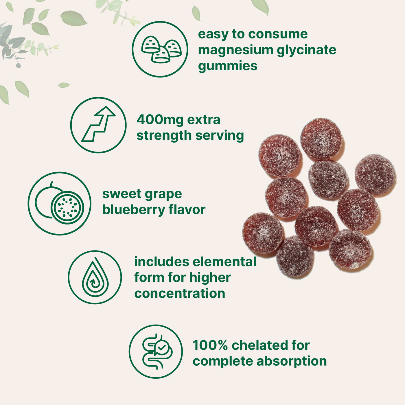 Magnesium Glycinate Gummies 400mg Per Serving, 120 Count