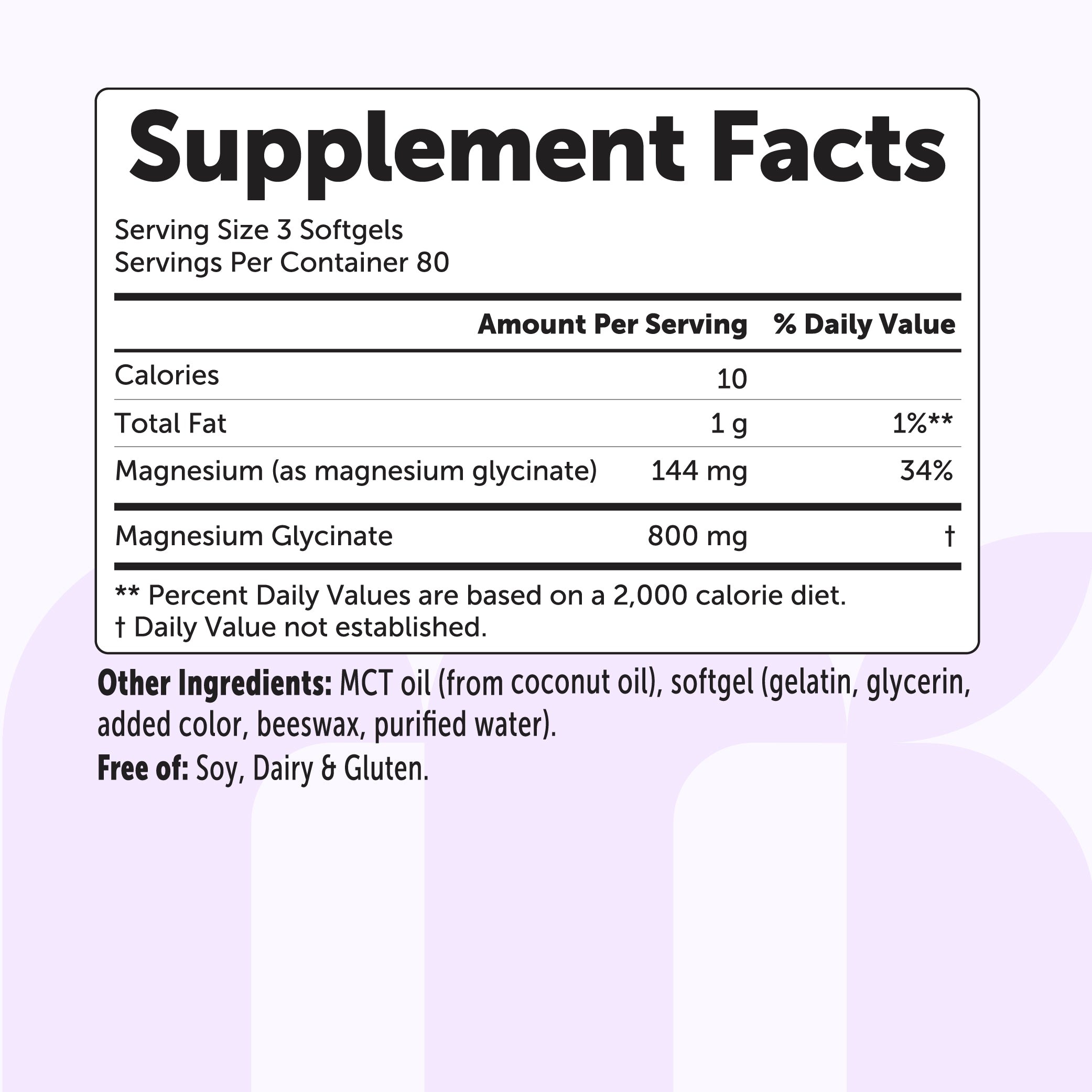 Micro Ingredients Magnesium Glycinate 800mg with MCT Oil, 240 Softgels