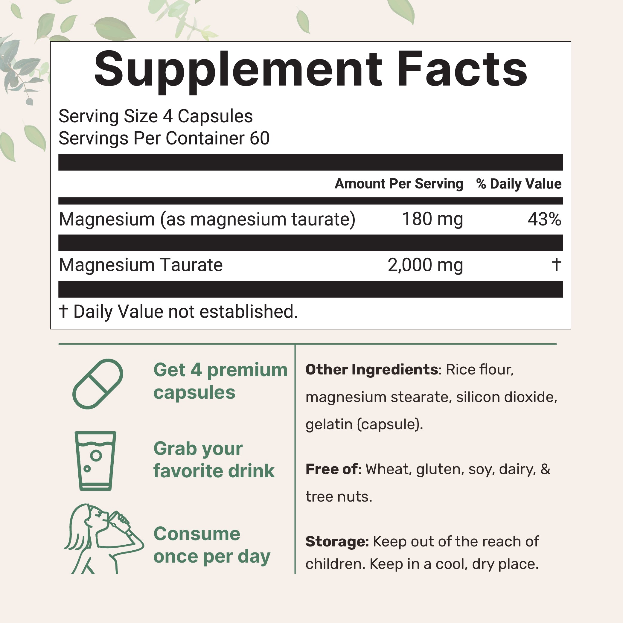Micro Ingredients Magnesium Taurate 2000mg, 240 capsules