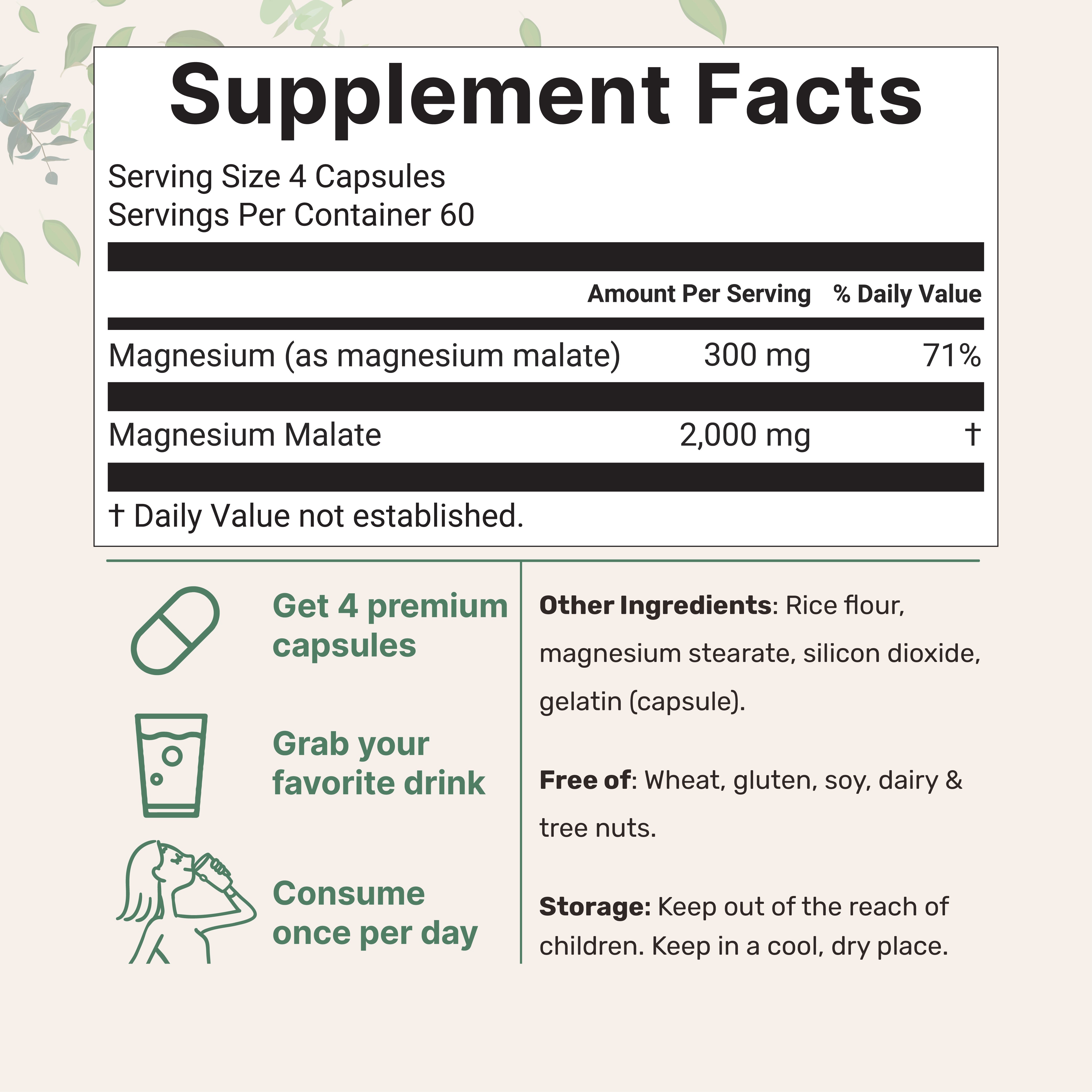 Micro Ingredients Magnesium Malate 2,000mg, 240 Capsules