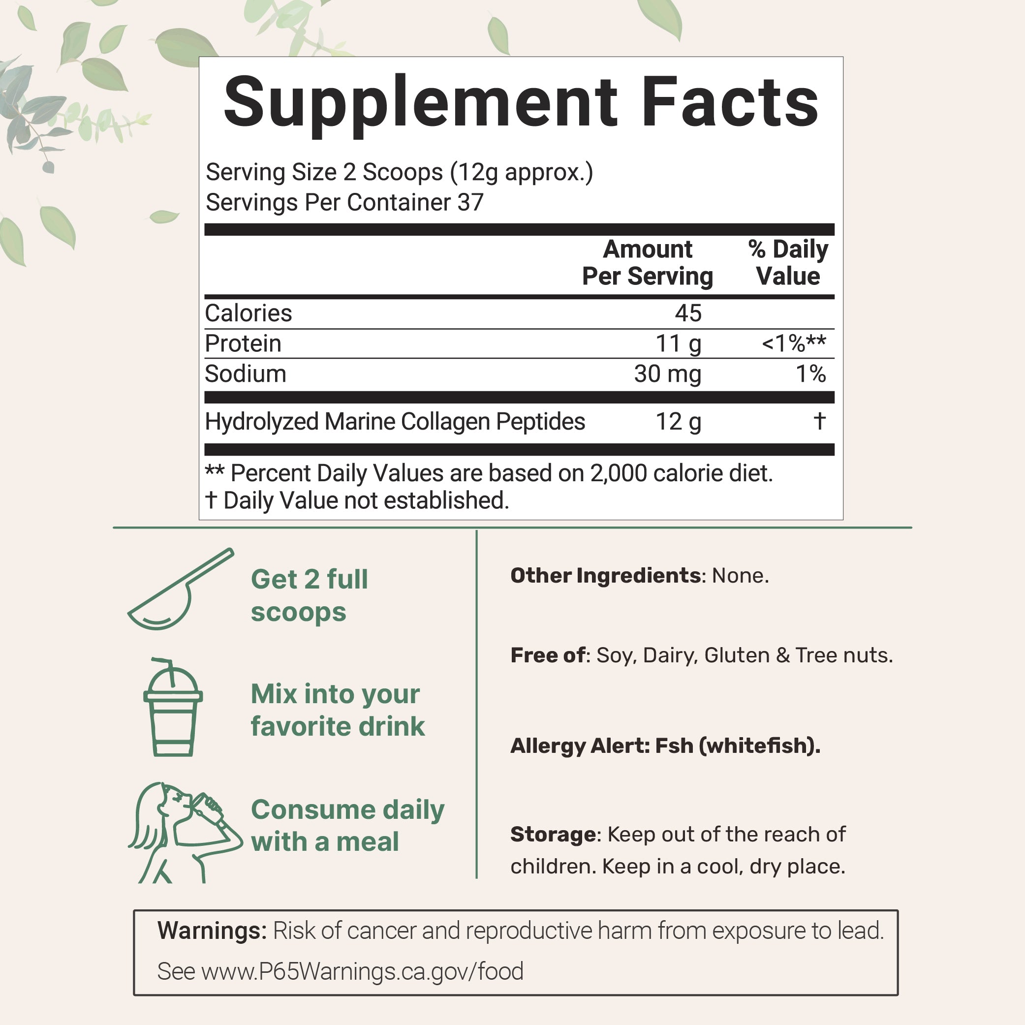 Micro Ingredients Marine Collagen Protein Powder, 37 Servings Per Pack