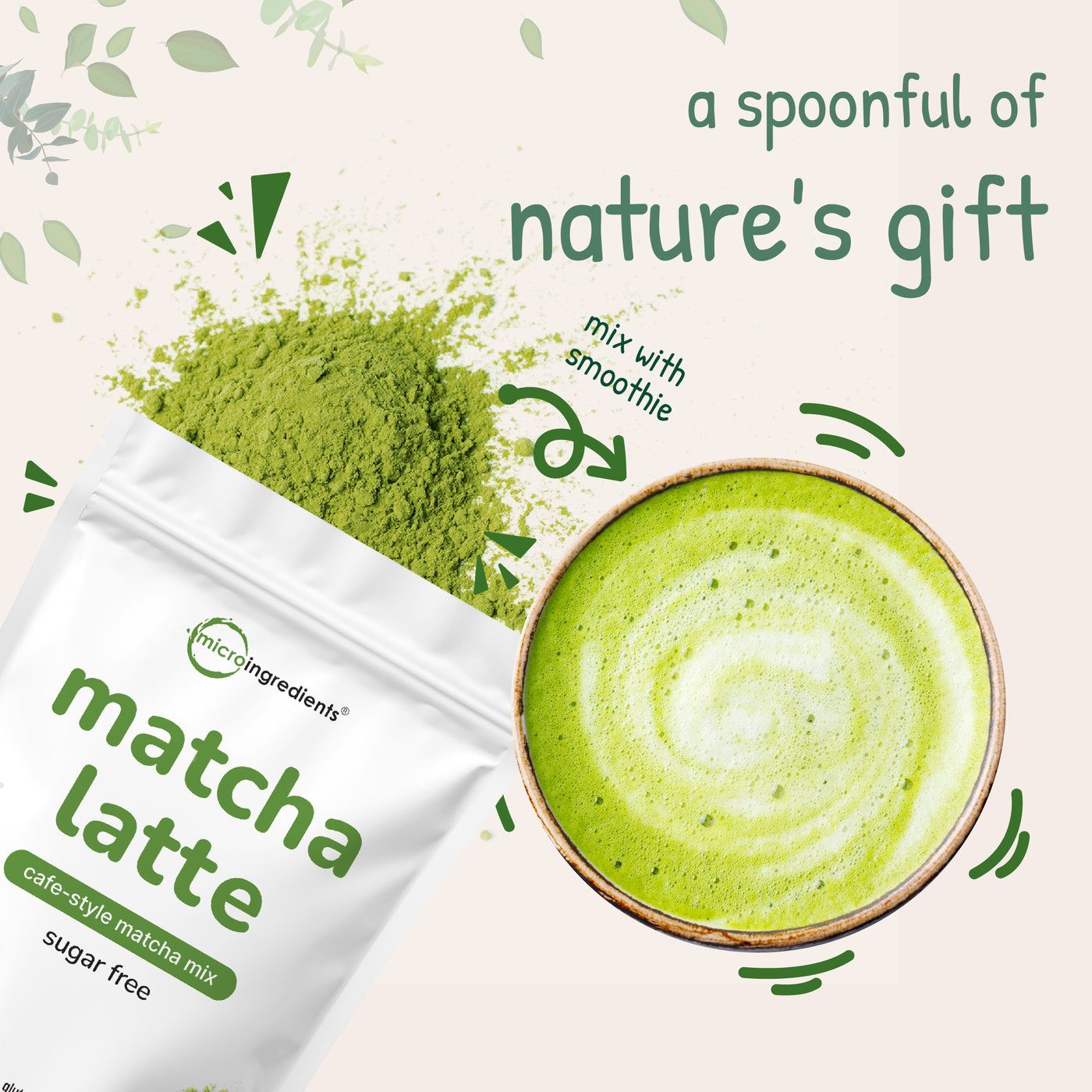 Micro Ingredients Matcha Latte Powder, 2lbs, Sugar Free Café Style Drink Mix