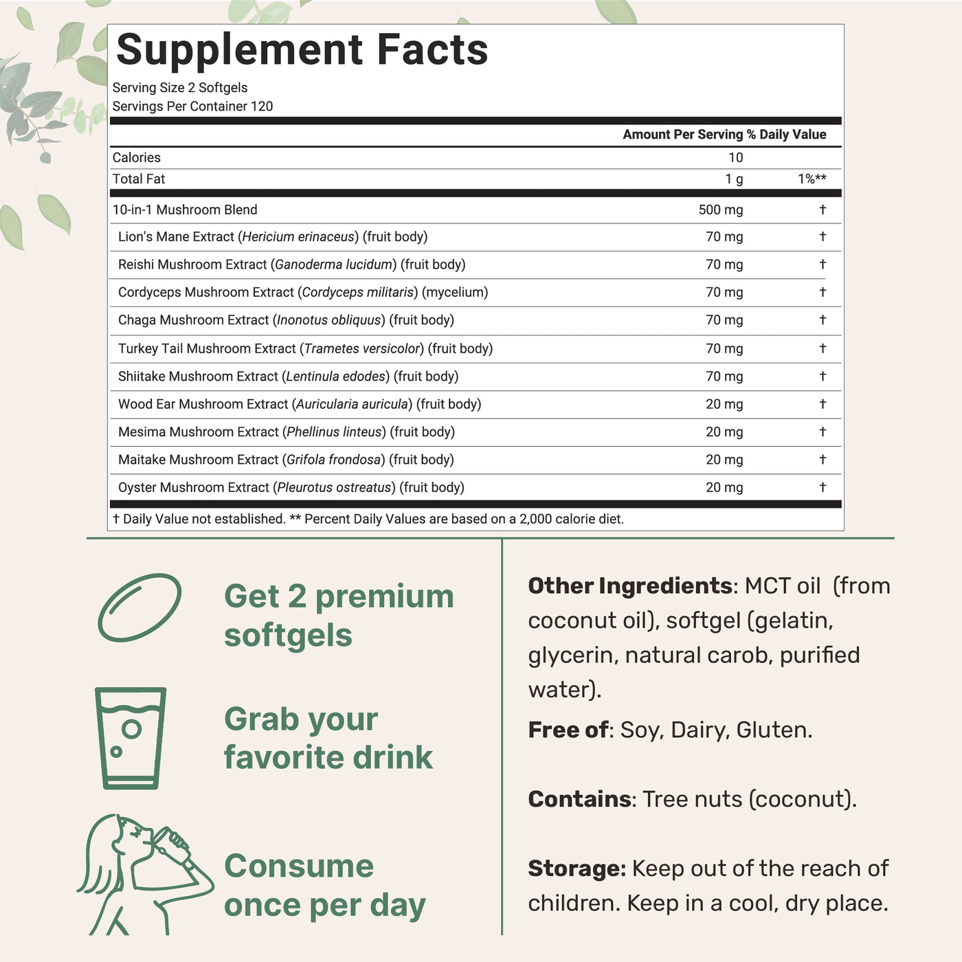 Micro Ingredients Mega Mushroom 10-in-1 with MCT Oil, 240 Softgels
