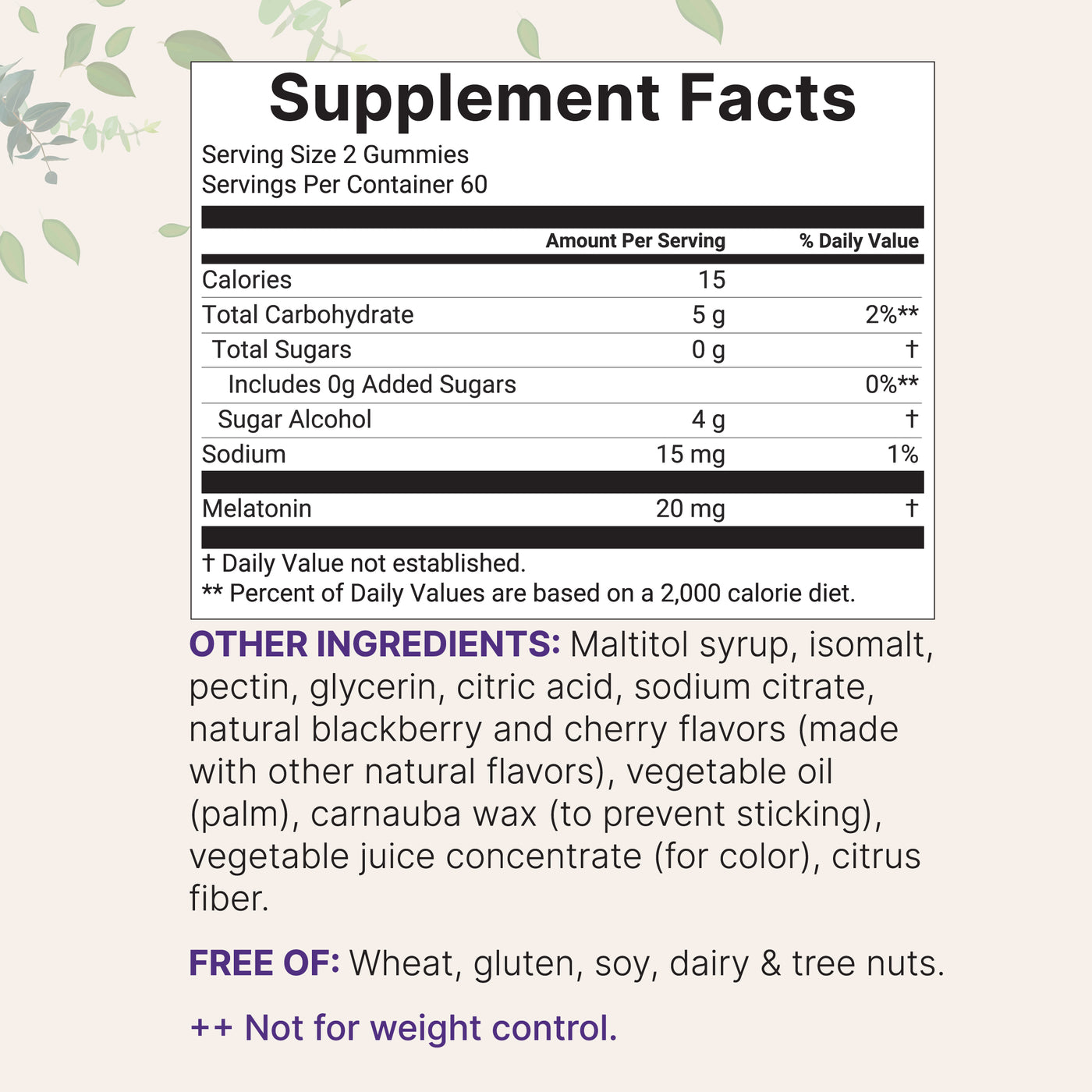 Micro Ingredients Melatonin Gummies, 20mg Double Strength Serving, 120 Count