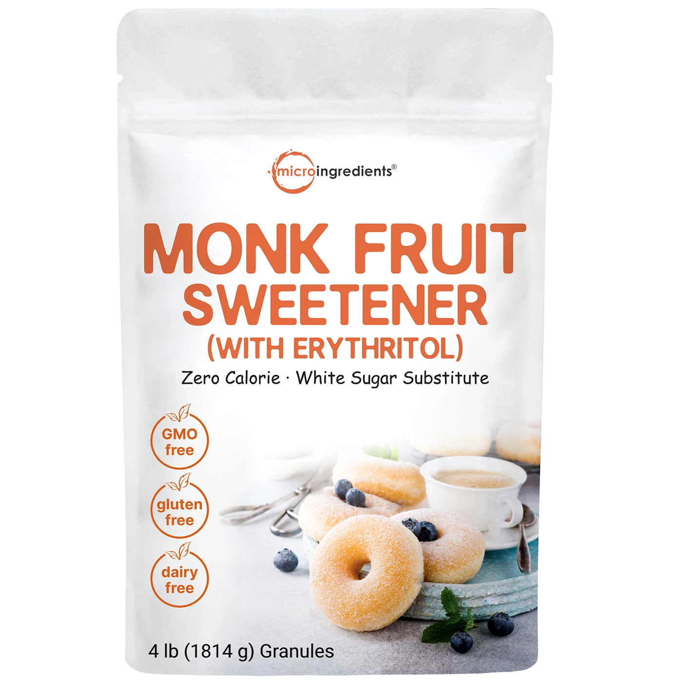 Monk Fruit Sweetener Granules, 4 Pounds Front