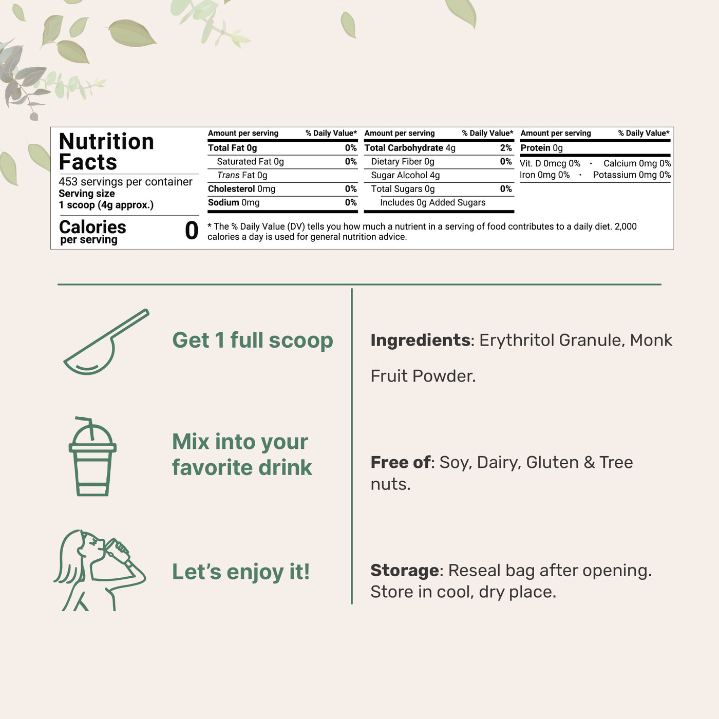 Micro Ingredients Monk Fruit Sweetener Granules, 4lb