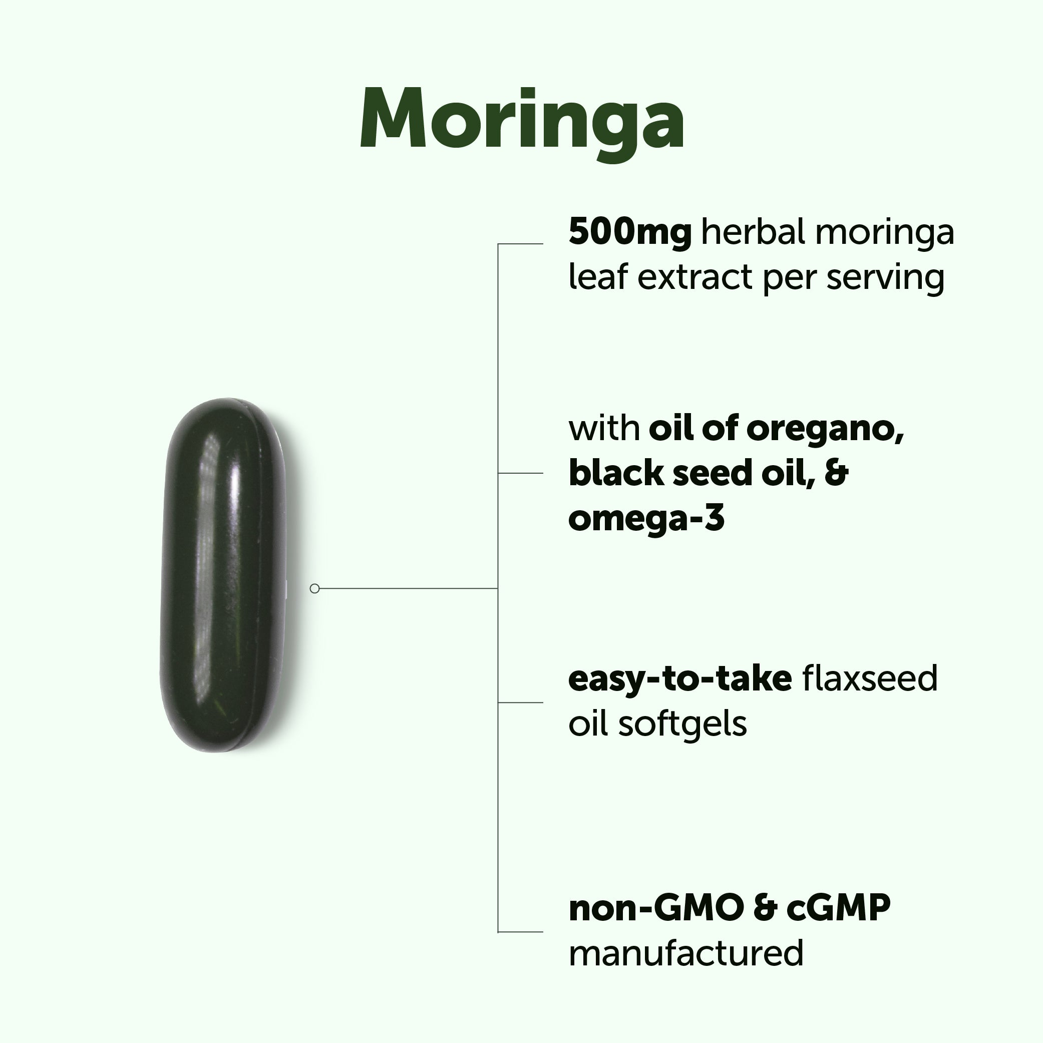 Micro Ingredients Moringa with Oregano Oil, Black Seed Oil & Omega-3, 240 Flaxseed Oil Softgels
