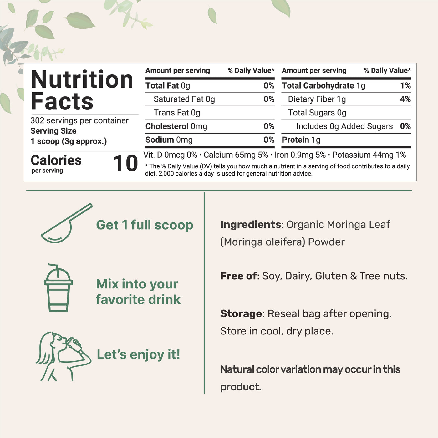Micro Ingredients Organic Moringa Oleifera Leaf Powder