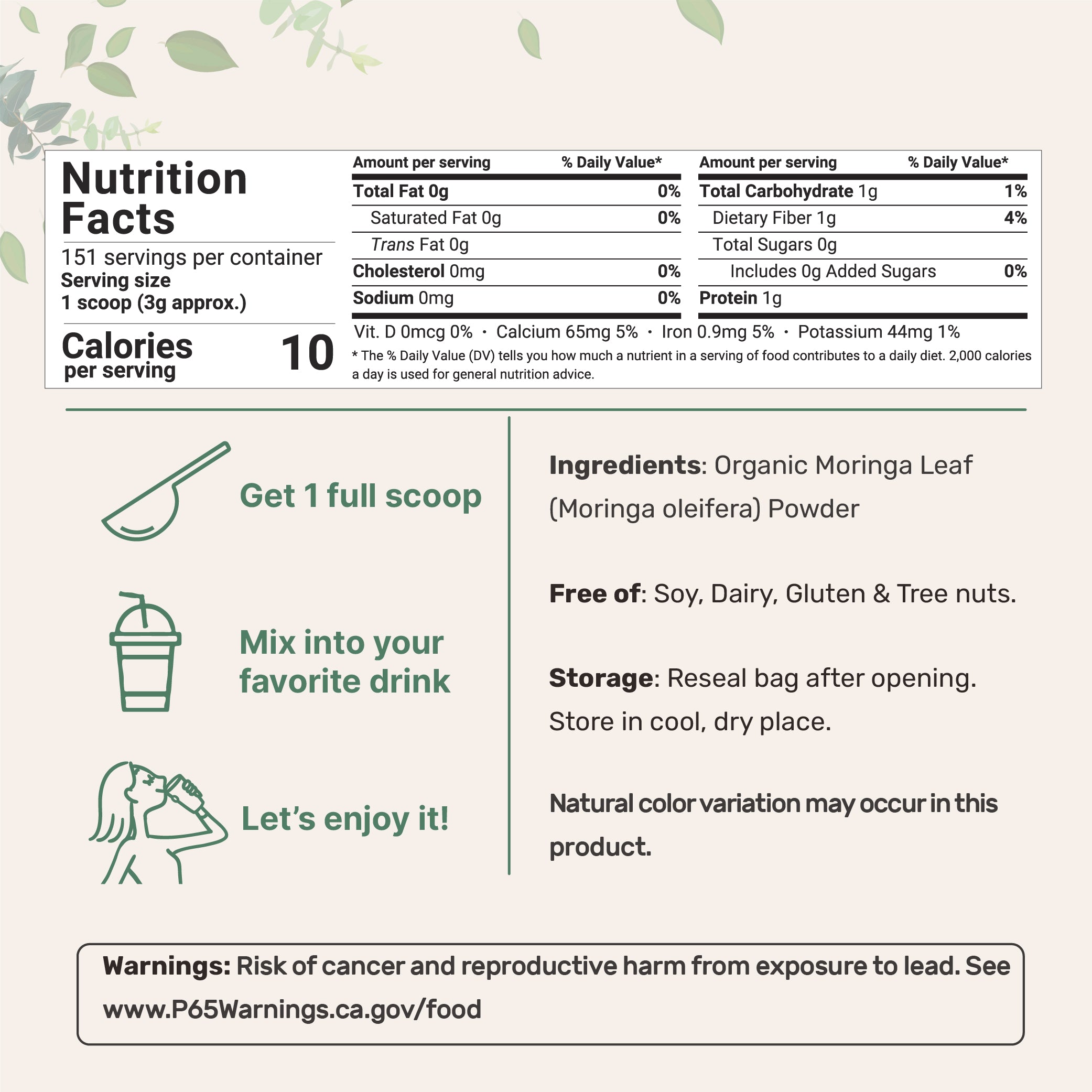 Micro Ingredients Organic Moringa Oleifera Leaf Powder, 1 Pound, Rich in Antioxidants & Immune Vitamins