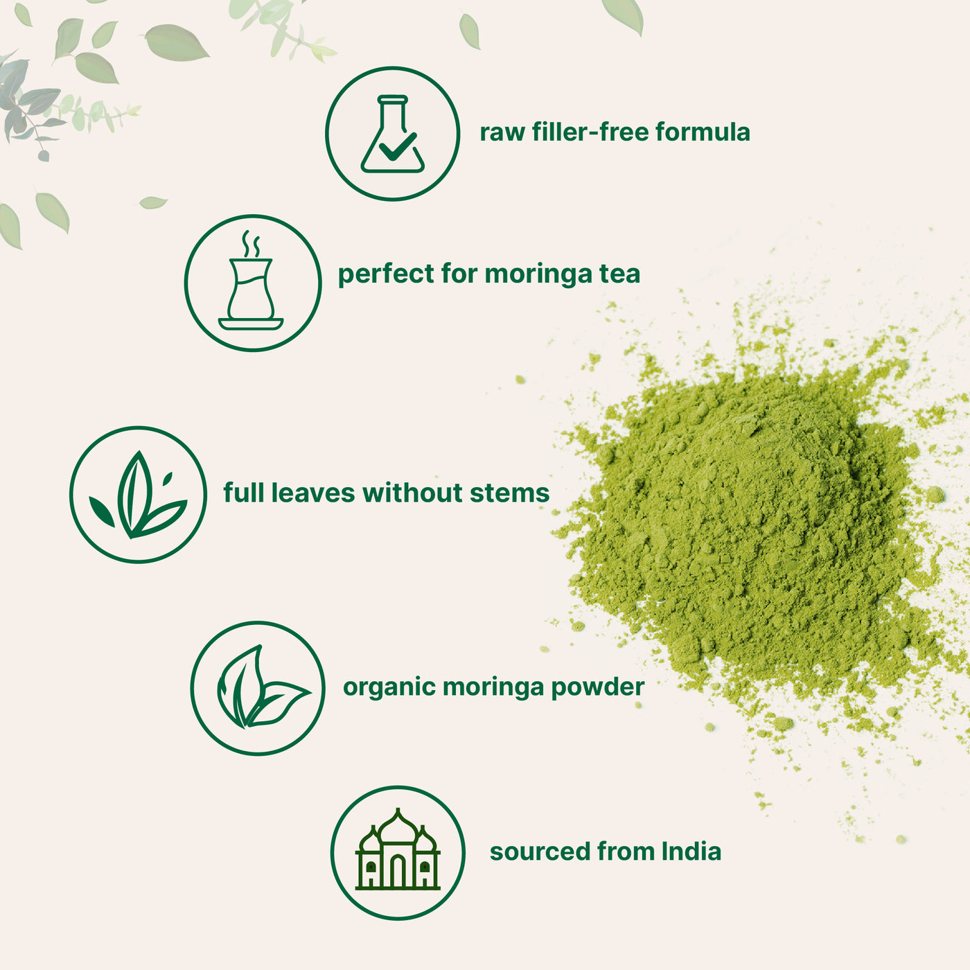 Organic Moringa Oleifera Leaf Powder, 1 Pound, Rich in Antioxidants & Immune Vitamins