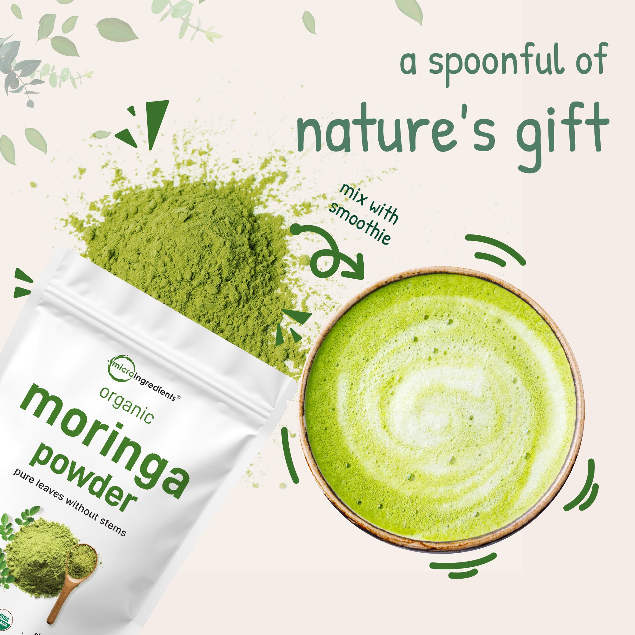 Micro Ingredients Organic Moringa Oleifera Leaf Powder, 1 Pound, Rich in Antioxidants & Immune Vitamins
