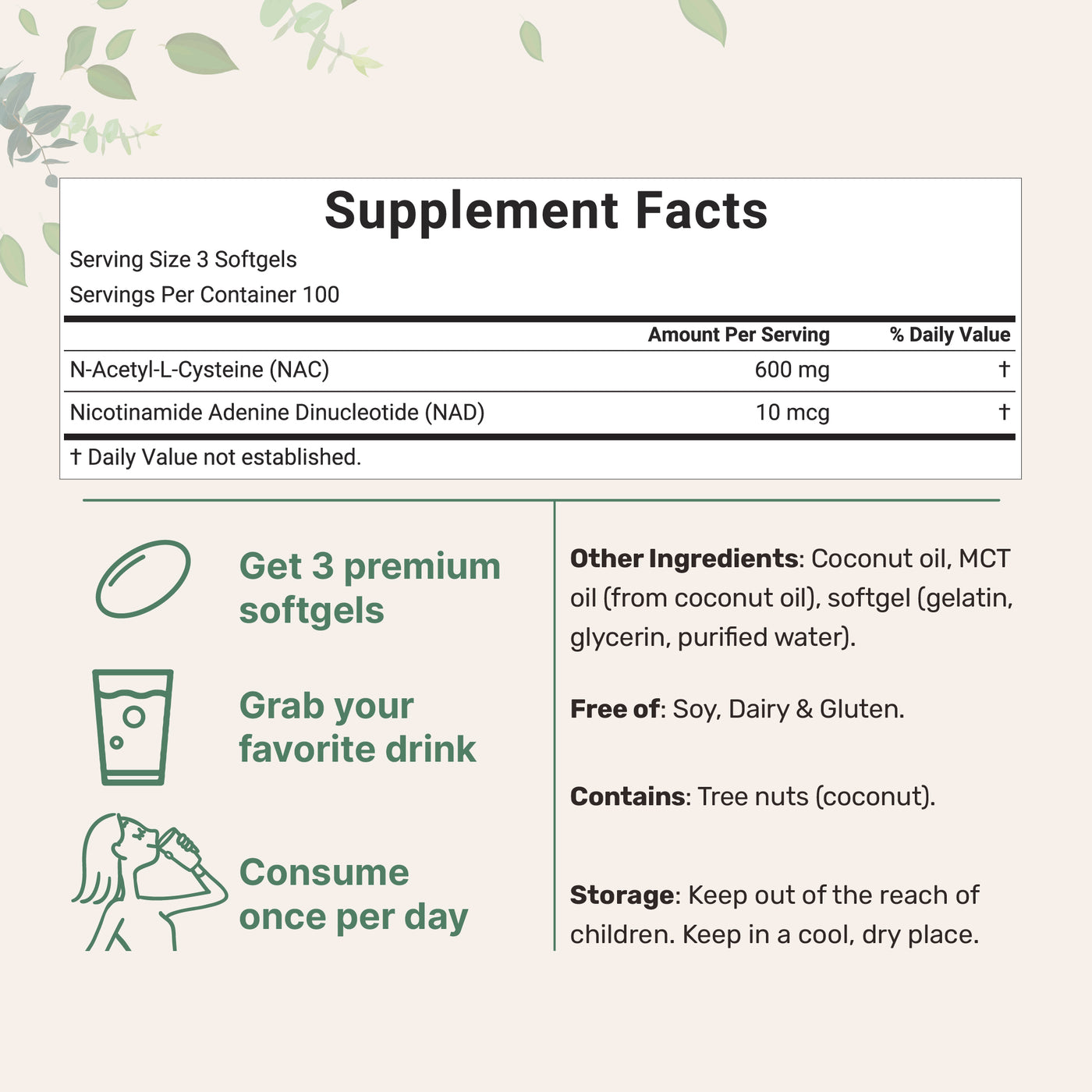 Micro Ingredients NAC 600mg with NAD+, N-Acetyl L-Cysteine + Nicotinamide + MCT Oil, Cellular Energy & Antioxidant Support