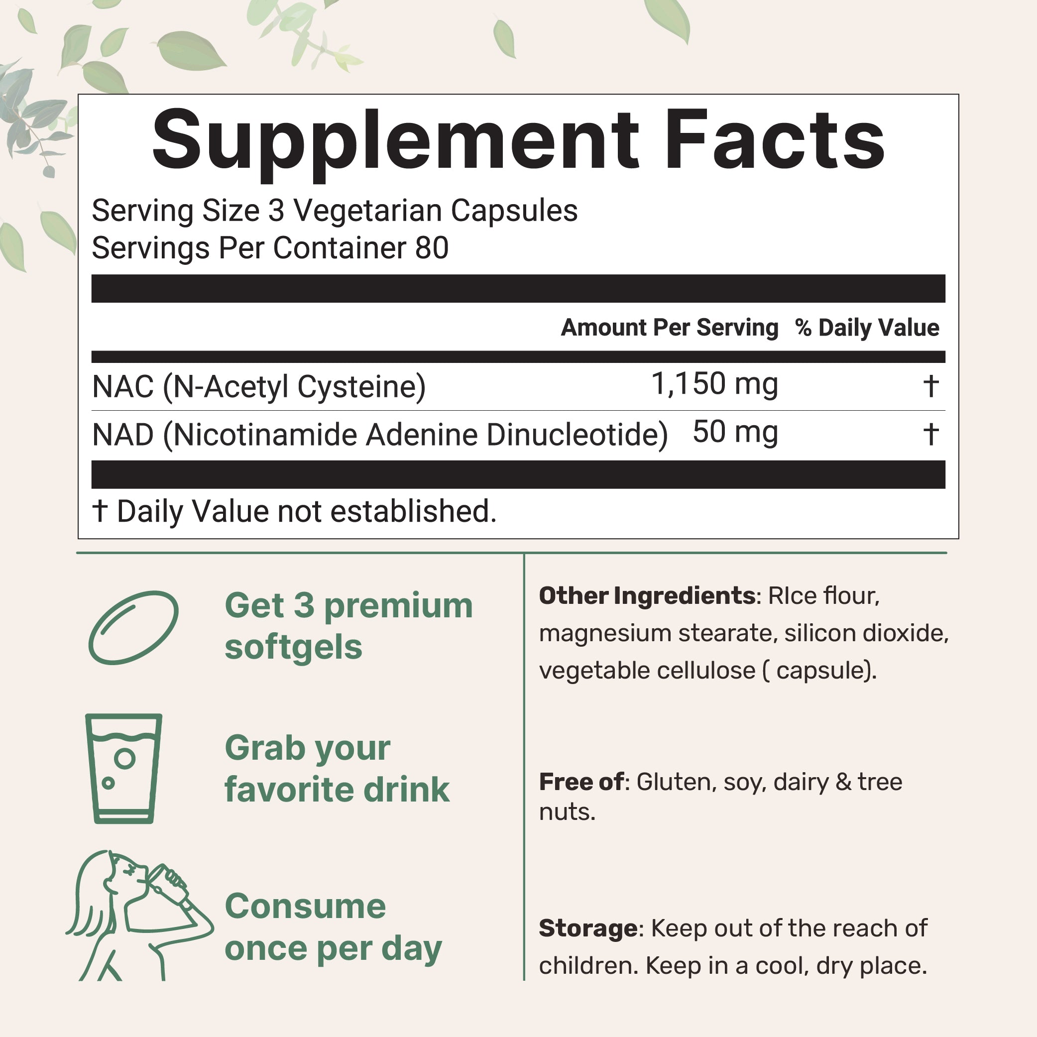 Micro Ingredients NAC with NAD+ 1200mg, 240 Vegetarian Capsules