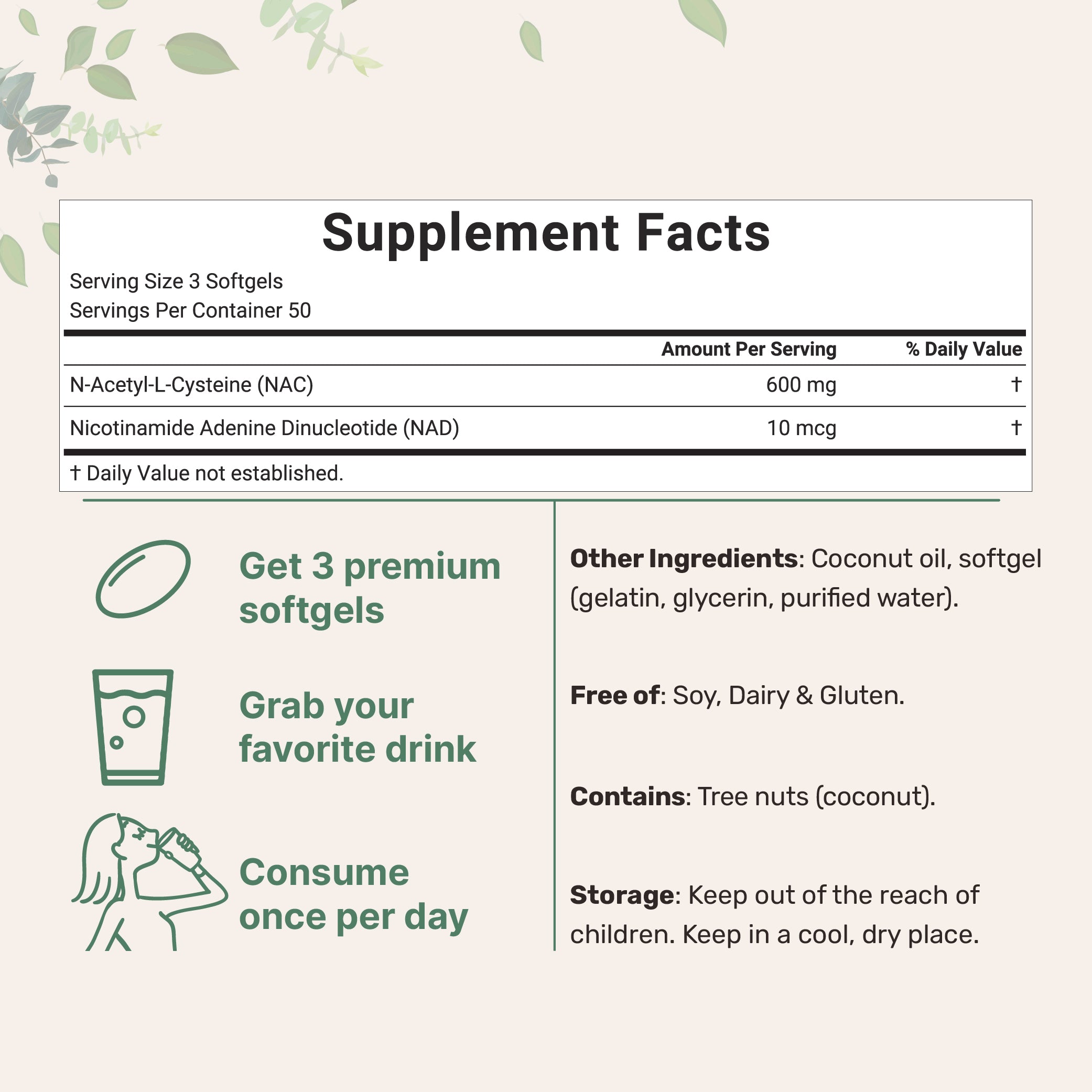Micro Ingredients NAC 600mg with NAD+, N-Acetyl L-Cysteine + Nicotinamide + MCT Oil, Cellular Energy & Antioxidant Support