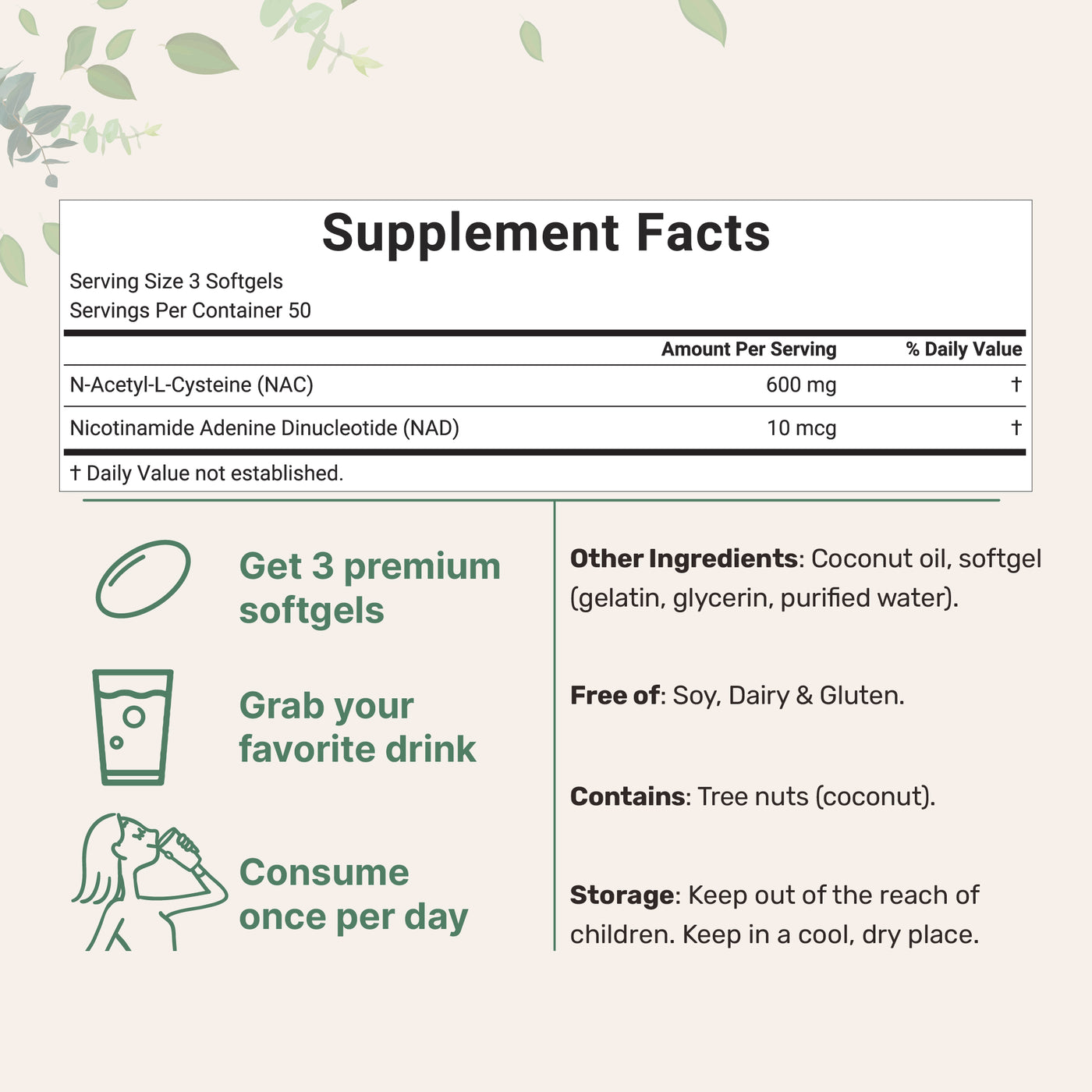 Micro Ingredients NAC 600mg with NAD+, N-Acetyl L-Cysteine + Nicotinamide + MCT Oil, Cellular Energy & Antioxidant Support