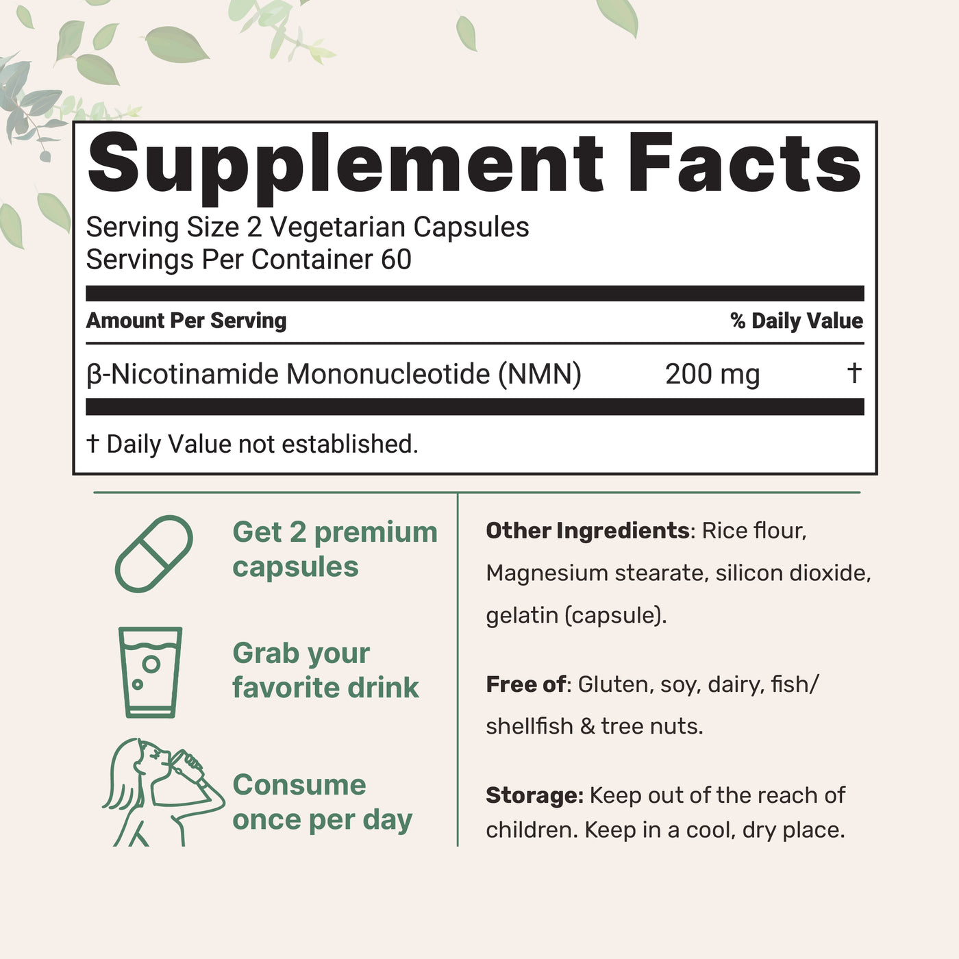 Micro Ingredients NMN 200mg Per Serving 120 Veggie Capsules – 60 Servings