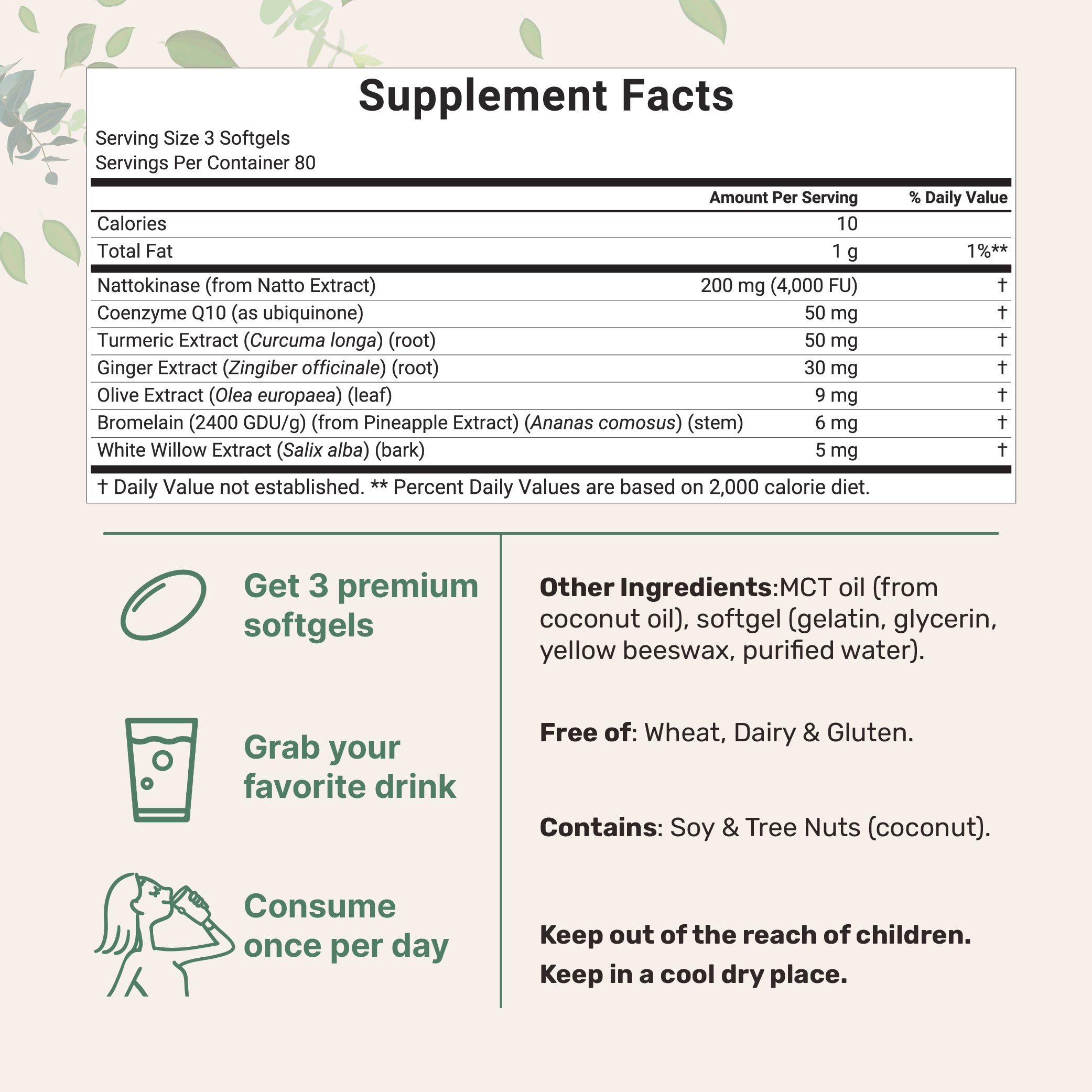 Micro Ingredients Nattokinase 4,000 FU Equivalent, 240 Enteric Coated Softgels with MCT Oil