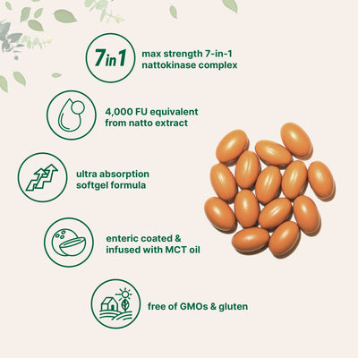 Micro Ingredients Nattokinase 4,000 FU Equivalent, 240 Enteric Coated Softgels with MCT Oil