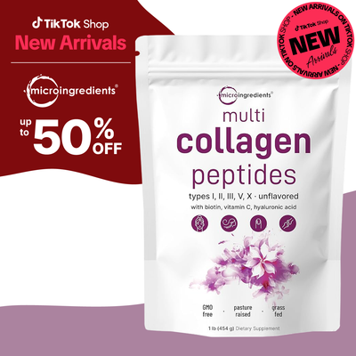 Micro Ingredients Multi Collagen Peptides Powder - Hydrolyzed Protein Peptides (Type I,II,III,V,X) with Hyaluronic Acid, Biotin & Vitamin C Unflavored