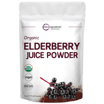 Organic Elderberry juice Powder, 4 Ounces Front