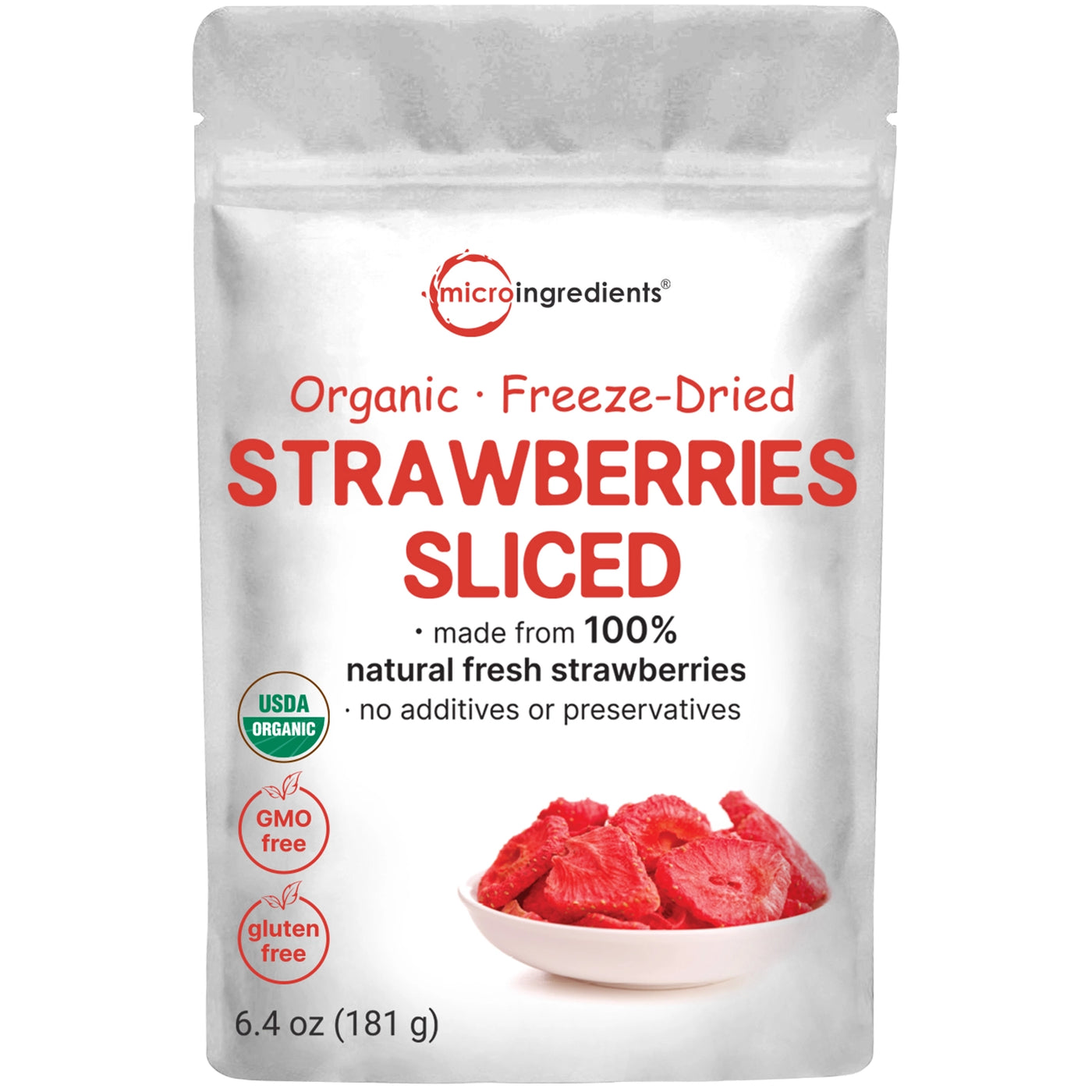 Organic Freeze Dried Strawberries Sliced, 6.4oz Front