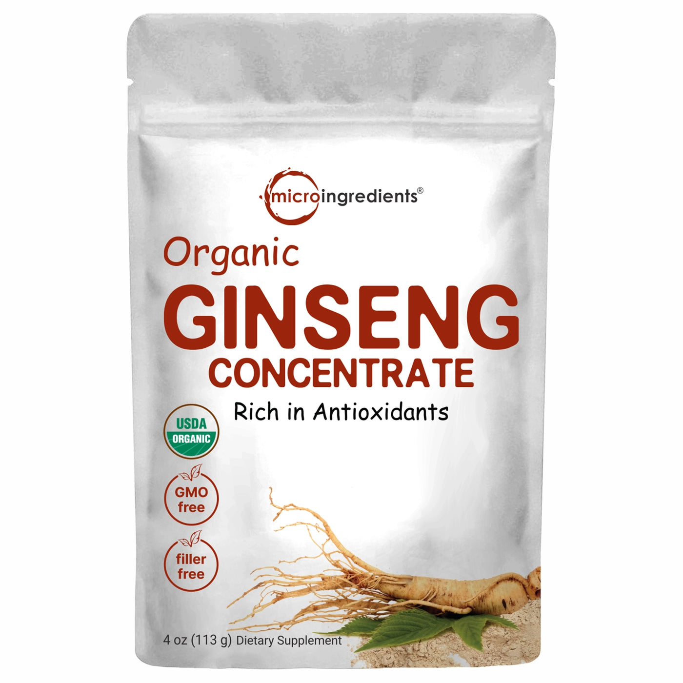 Organic Ginseng Root powder, 4 Ounces Front