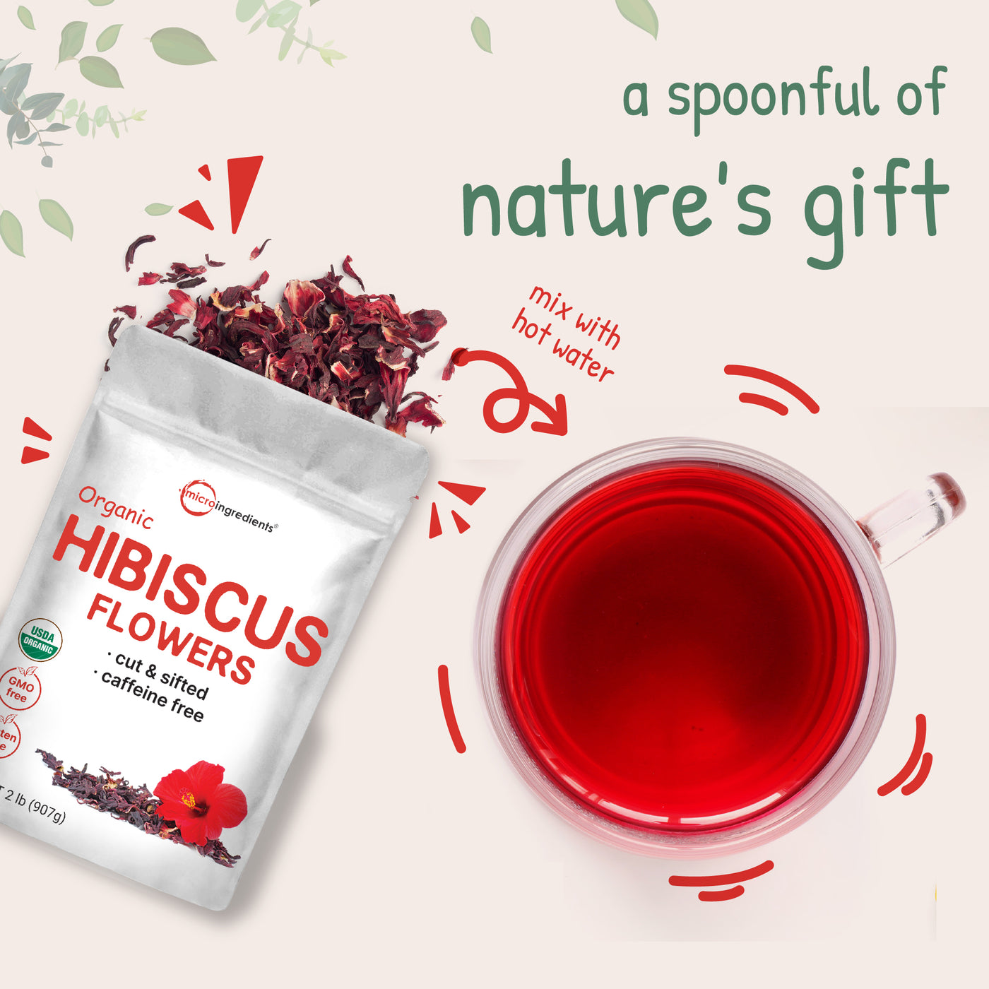 Organic Hibiscus Flowers, 2lbs